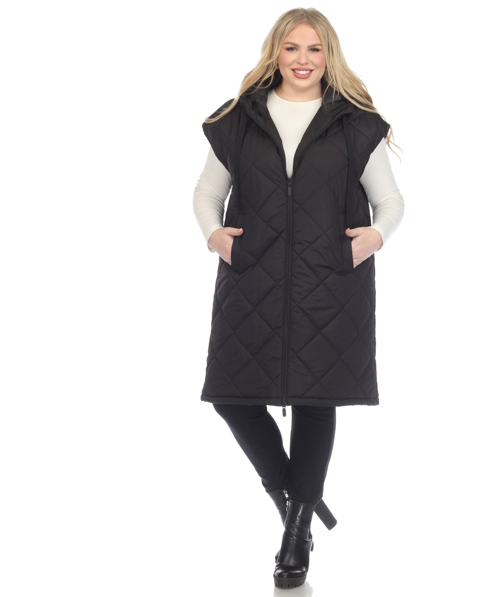 Women's Diamond Quilted Hooded Puffer Vest | Black