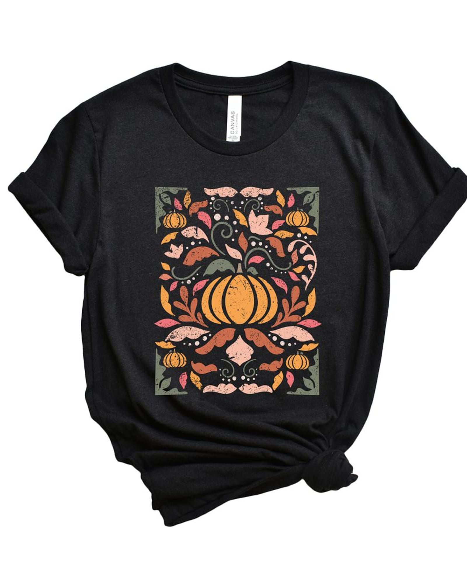 Fall Floral Grunge Short Sleeve Graphic Tee | Black