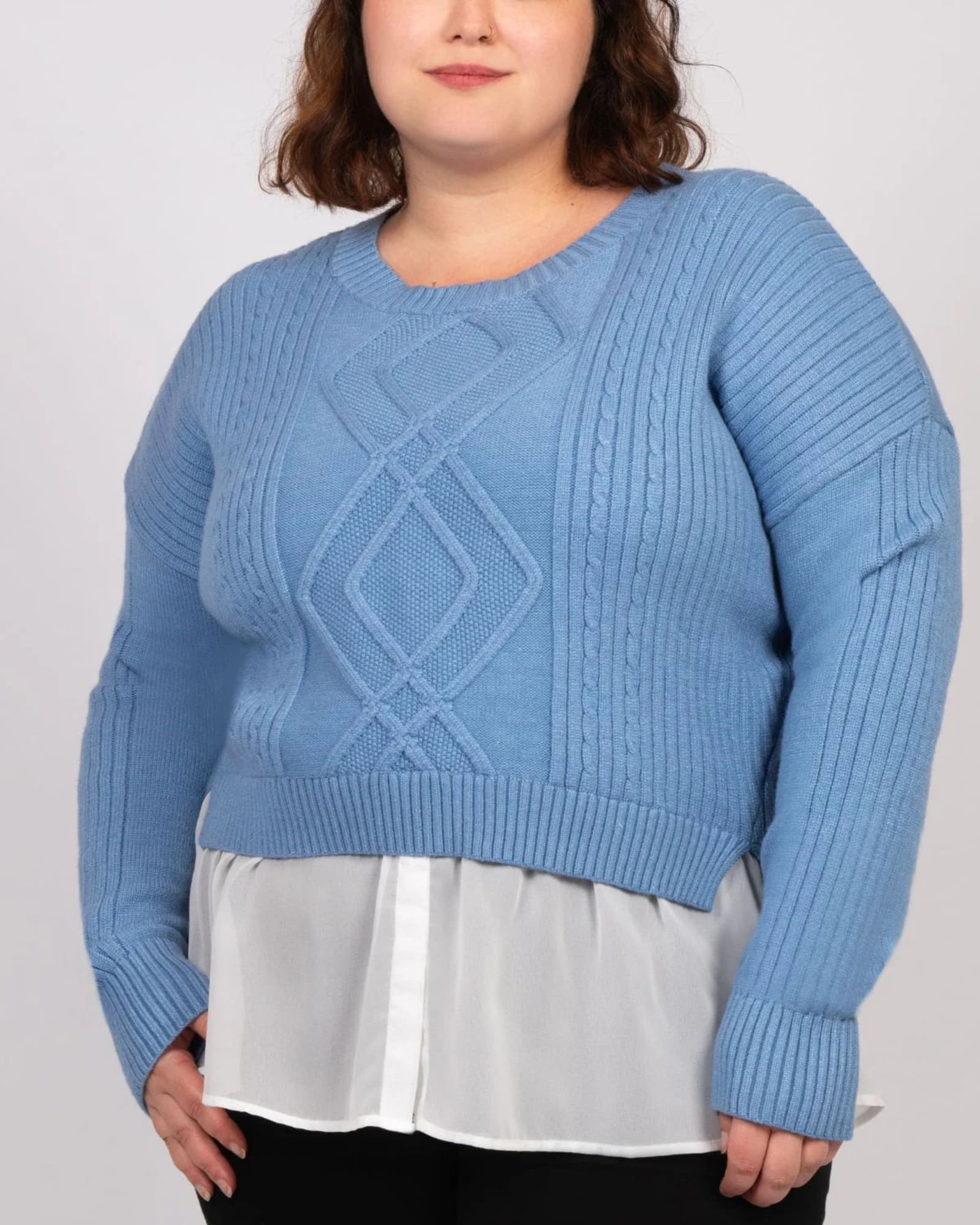 Ophelia Faux Layered Knit Sweater Shirt Effect | Blue