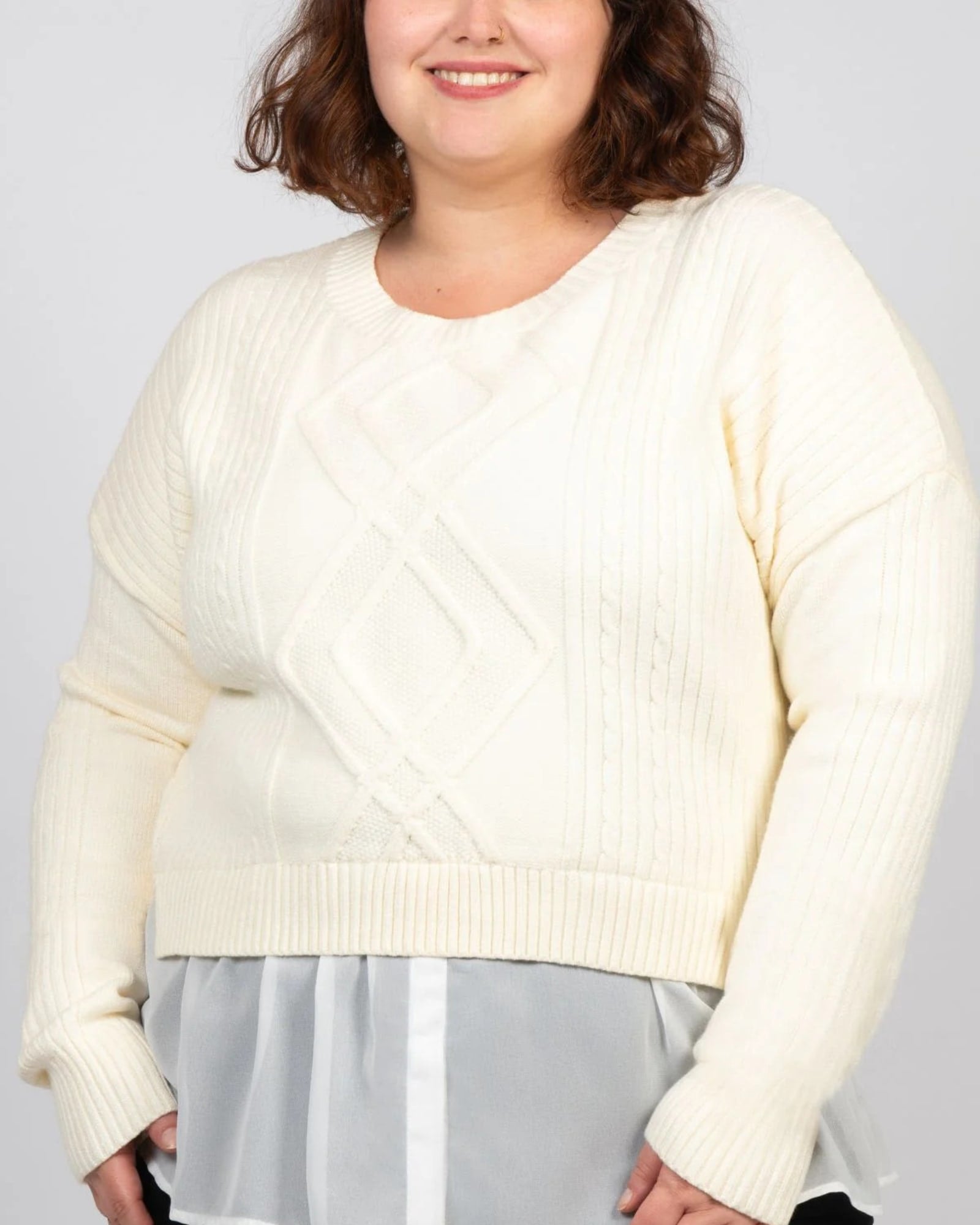 Ophelia Faux Layered Knit Sweater Shirt Effect | White