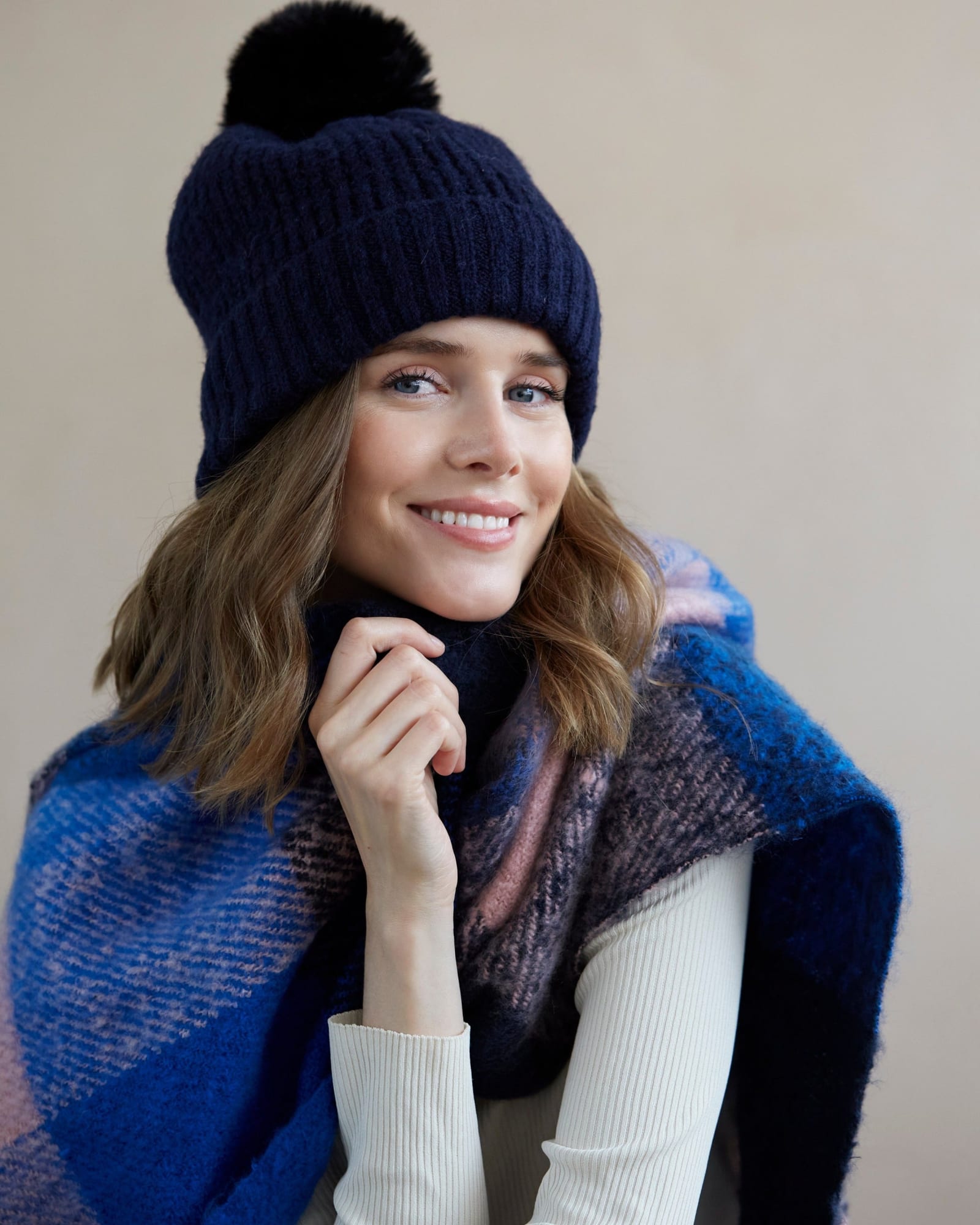 Pick-A-Pom Winter Knit Hat/Beanie | Navy