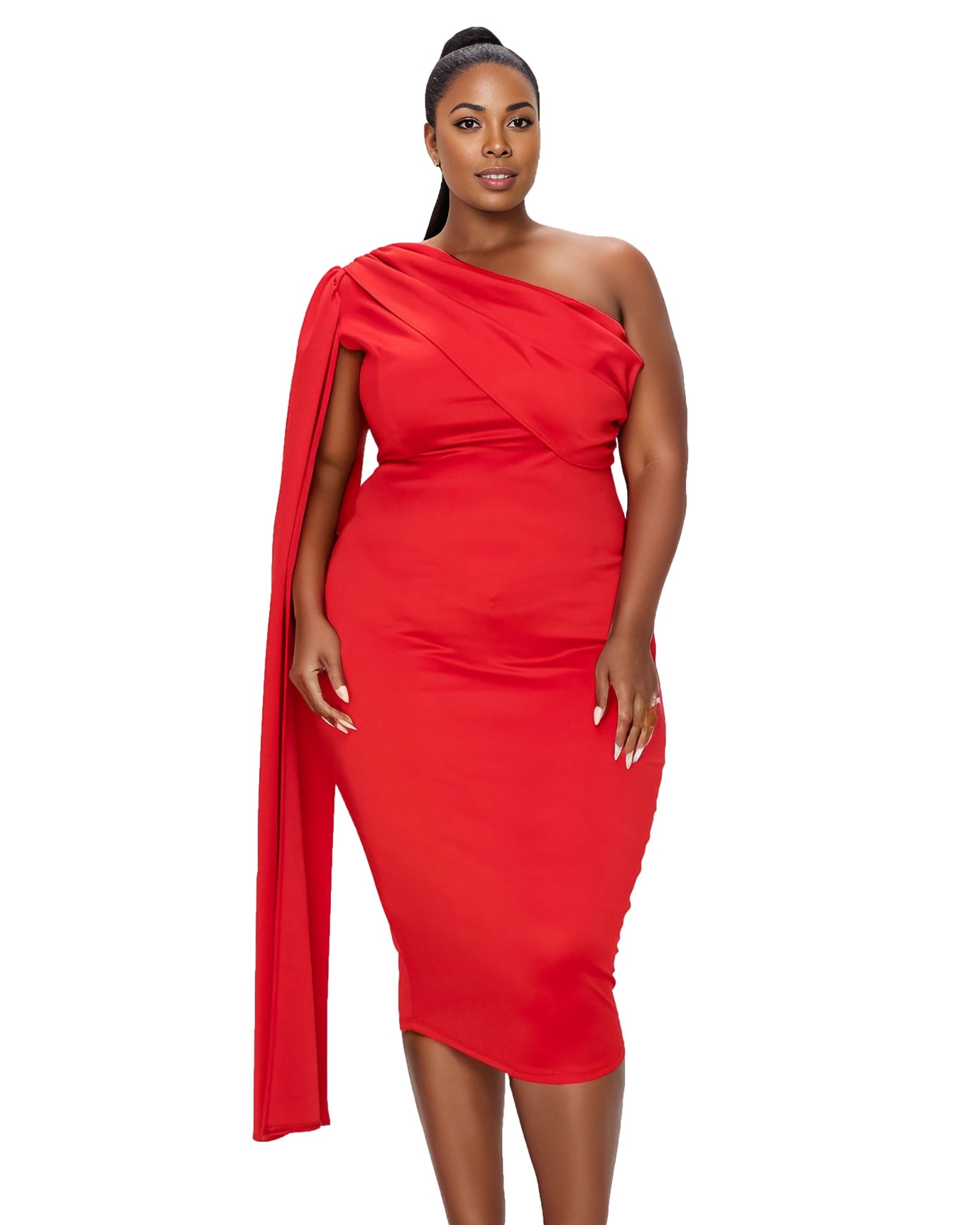 Spade One Shoulder Cape Dress | Red