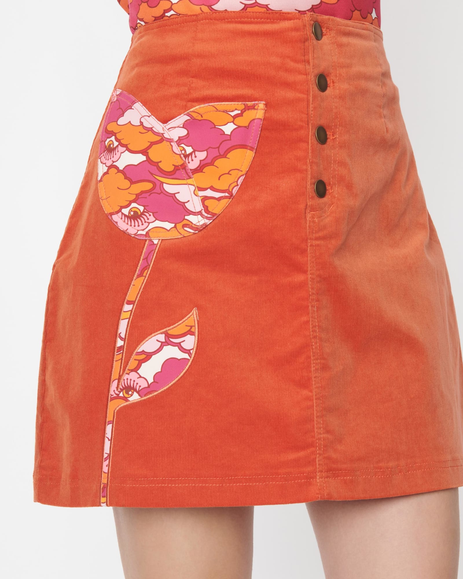 Smak Parlour Burnt Orange Psychedelic Tulip Mini Skirt | Orange