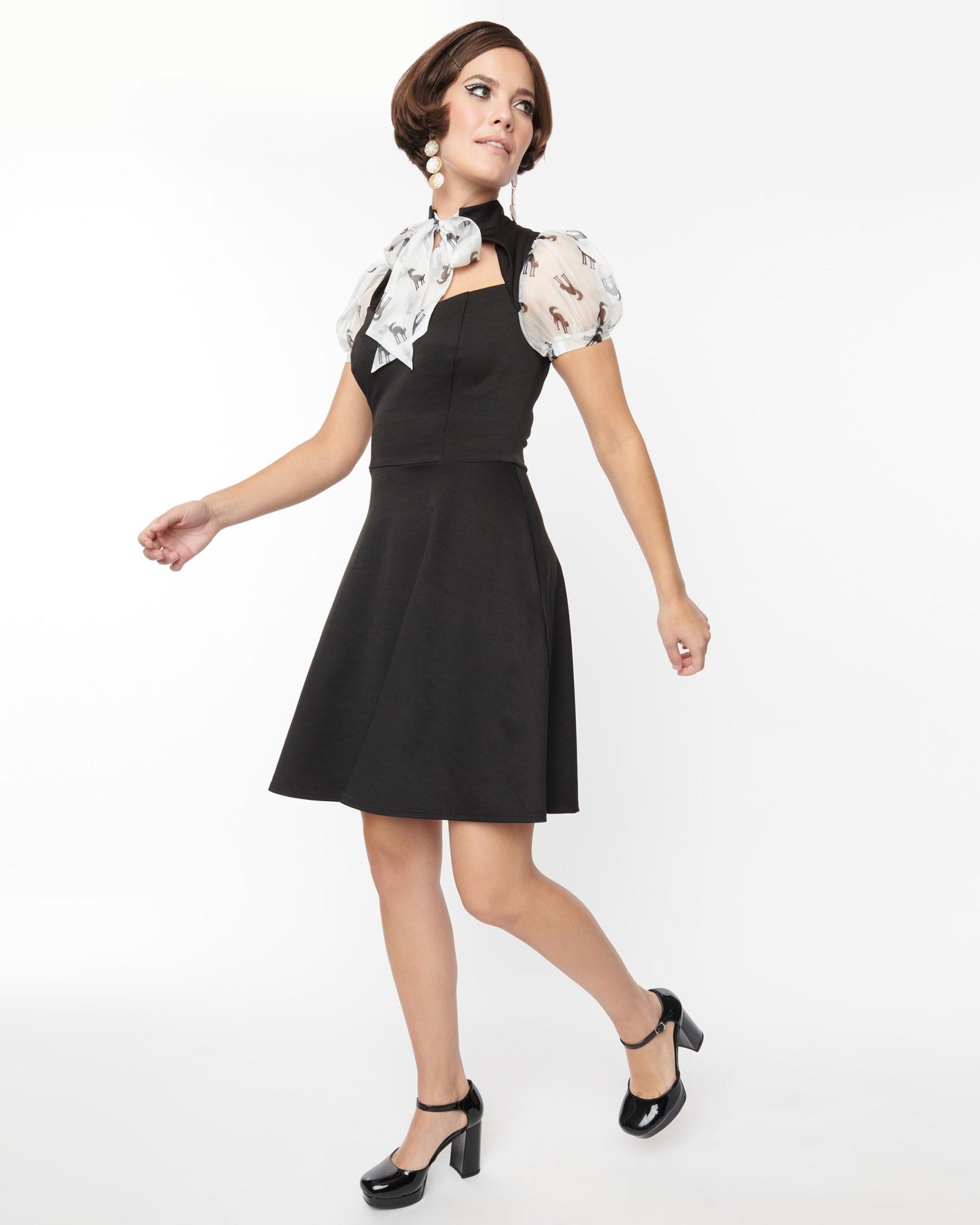 Smak Parlour Black & White Cat Burnout Flare Dress | Black
