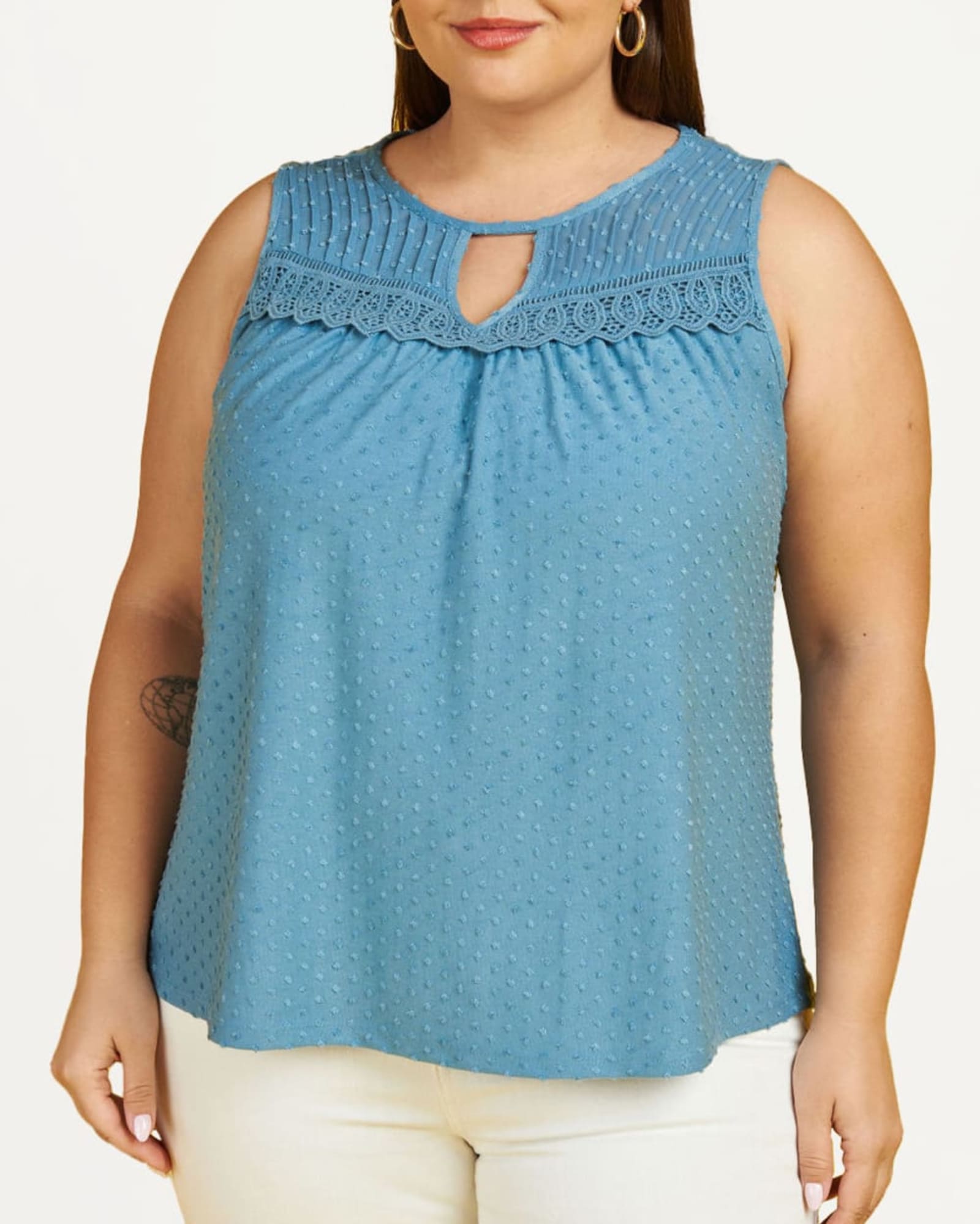 Layla Knit Tank Top with Lace | L180 BLUE HEAVEN