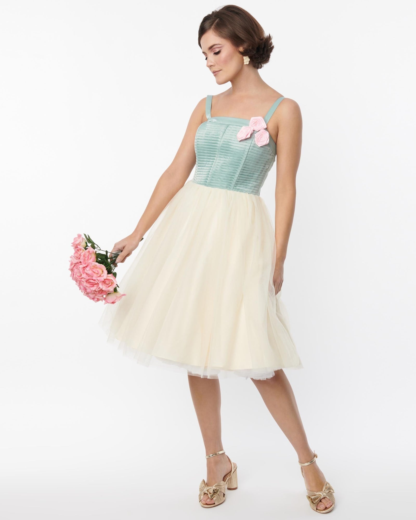 Unique Vintage Sage & Ivory Tulle Swing Dress | Green, White