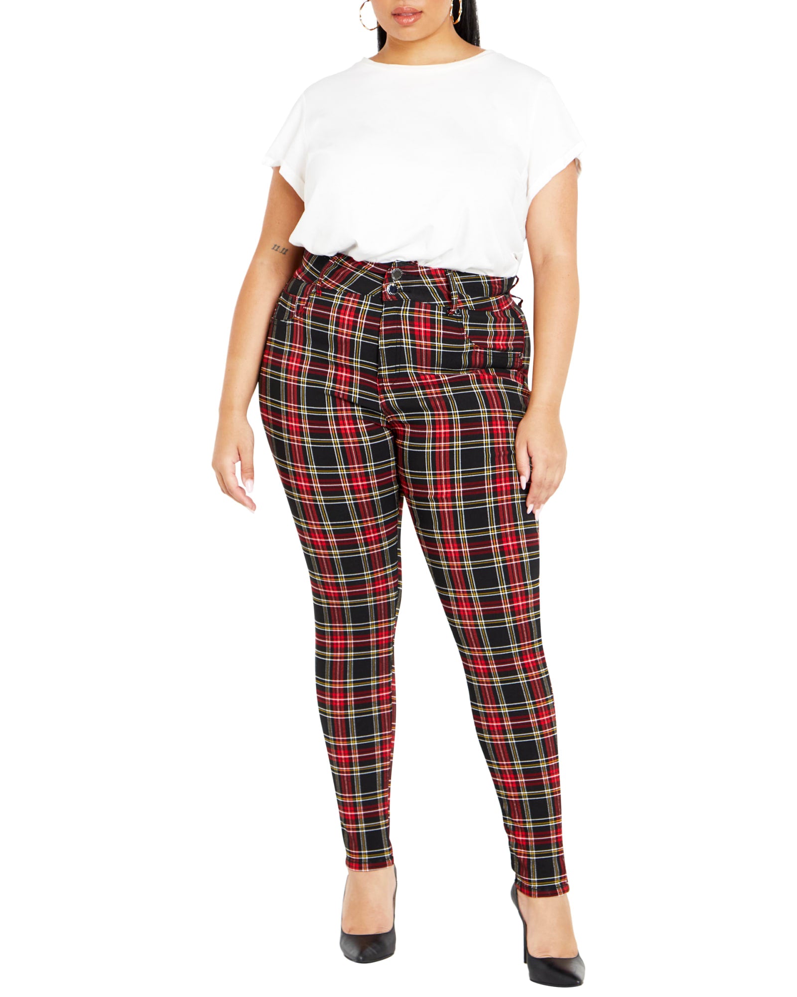 CCX | Women's Plus Size Harley Plaid Skinny Jean - red - 22W