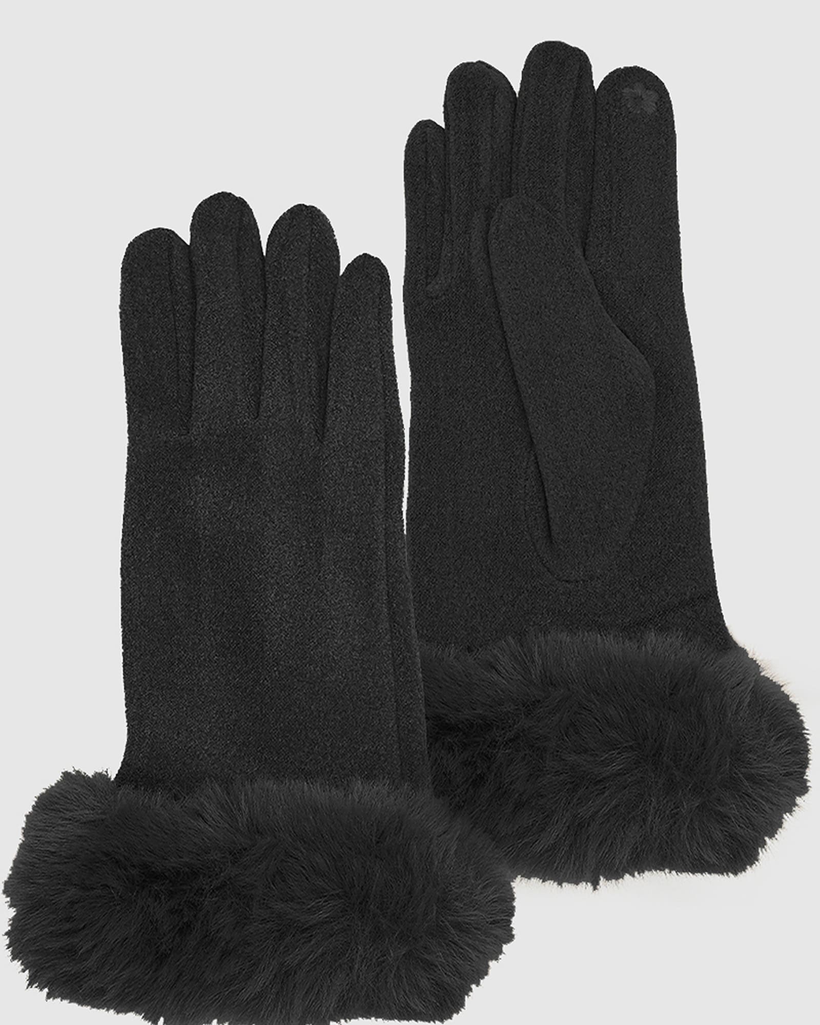 Gloves-Thermal Touch Screen Cashmere Feeling With Faux Fur Winter Gloves Black | BLACK