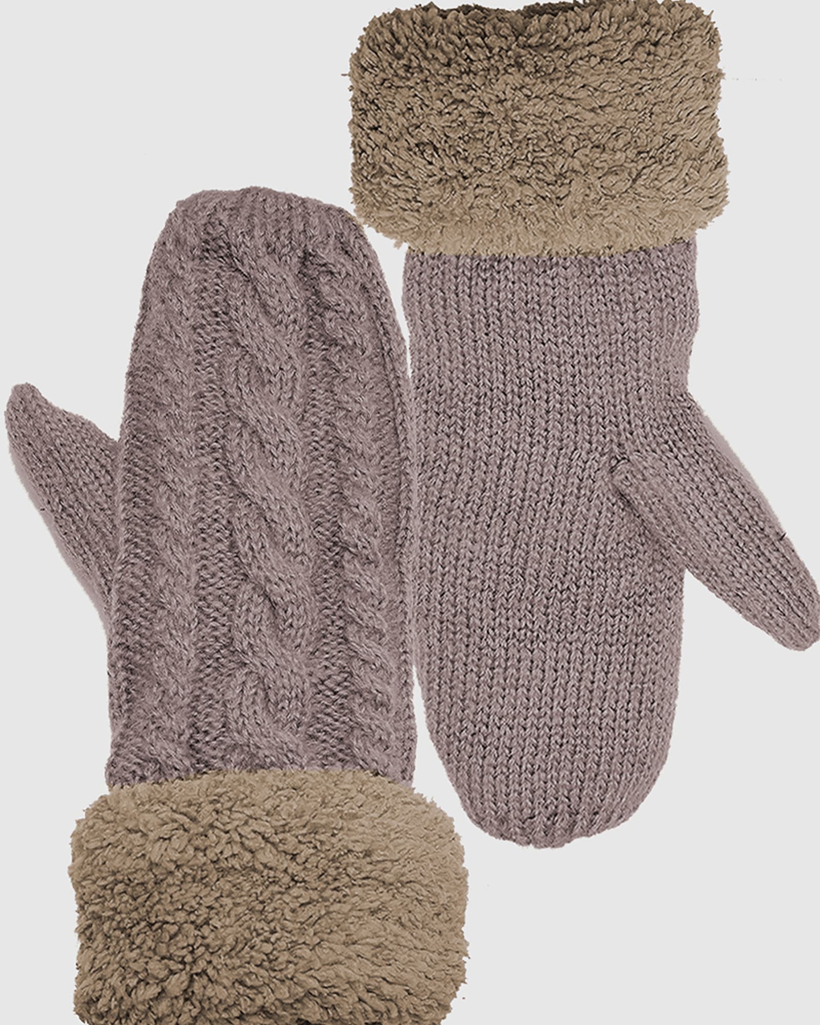 Gloves- Double Layer Fleece Lined Knitted  Winter Gloves Purple | PURPLE