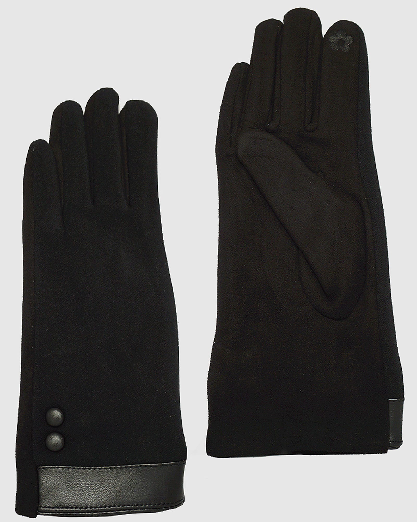 Gloves-Suede Leatherette Insulated Two Buttons Gloves Black | BLACK