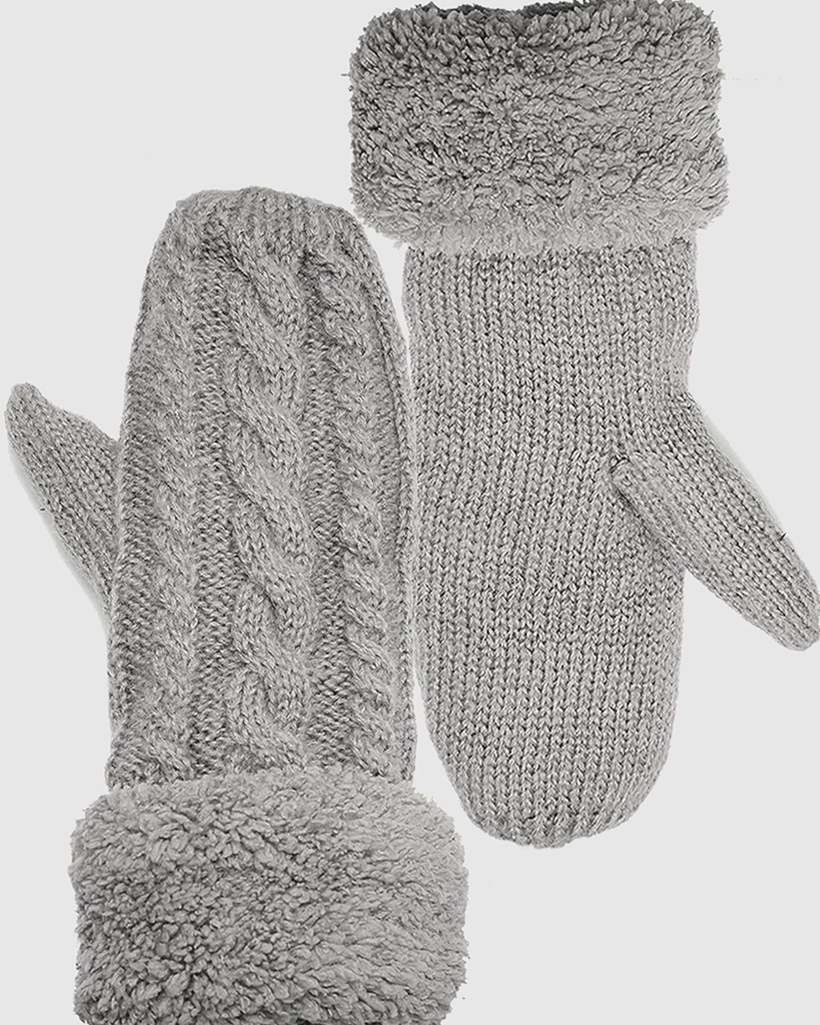 Gloves- Double Layer Fleece Lined Knitted  Winter Gloves Grey | GREY