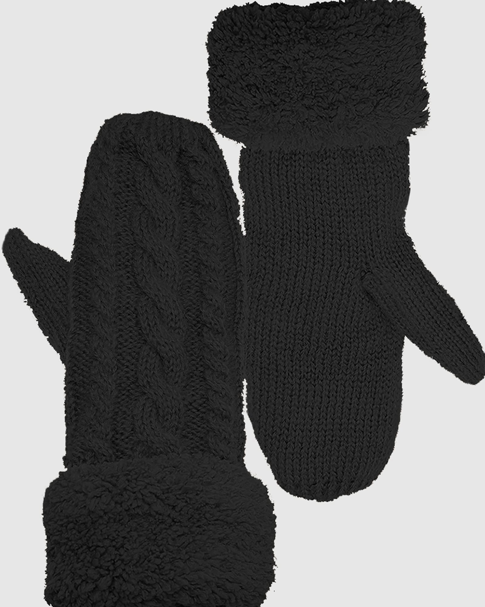 Gloves- Double Layer Fleece Lined Knitted  Winter Gloves Black | BLACK