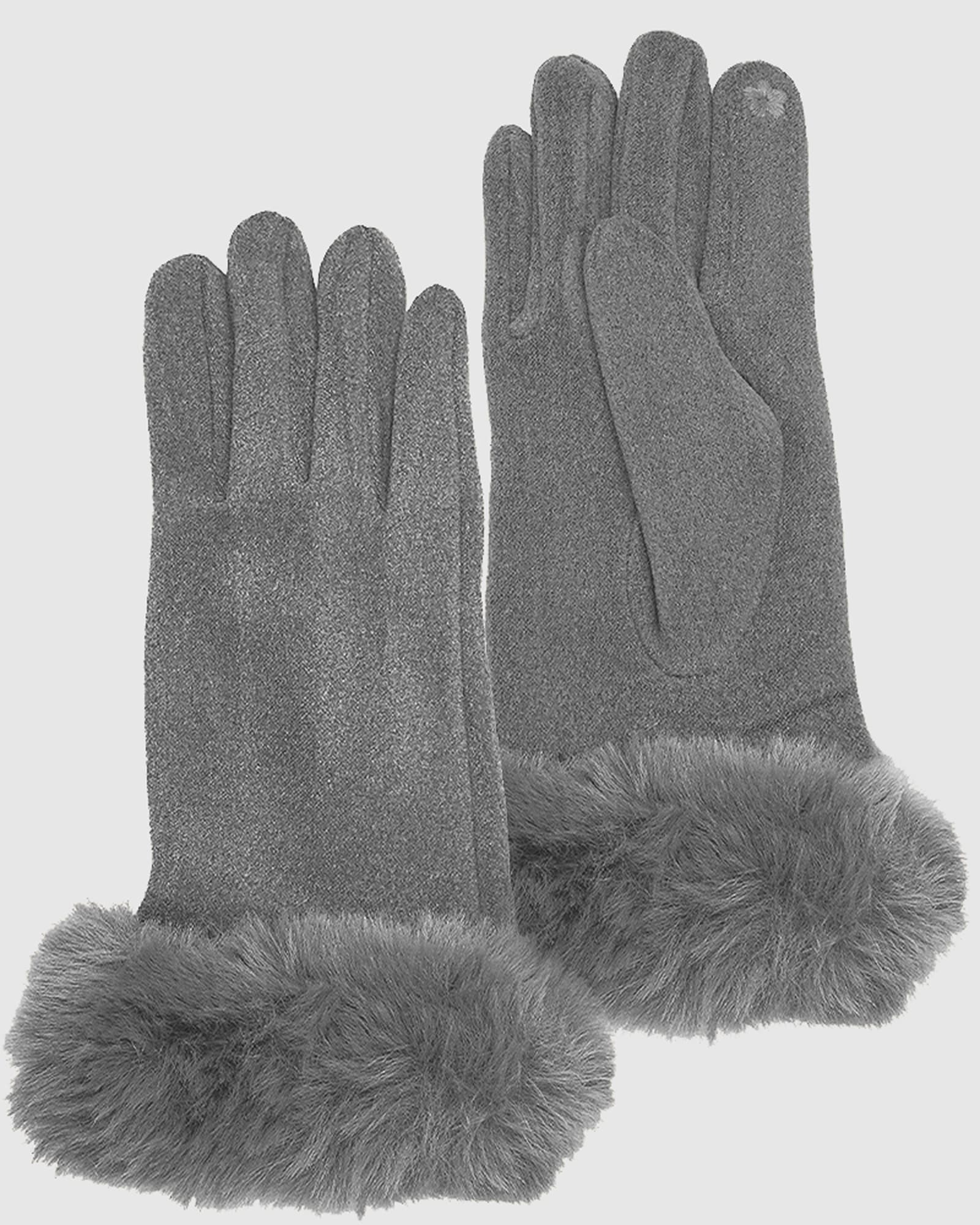 Gloves-Thermal Touch Screen Cashmere Feeling With Faux Fur Winter Gloves Grey | GREY