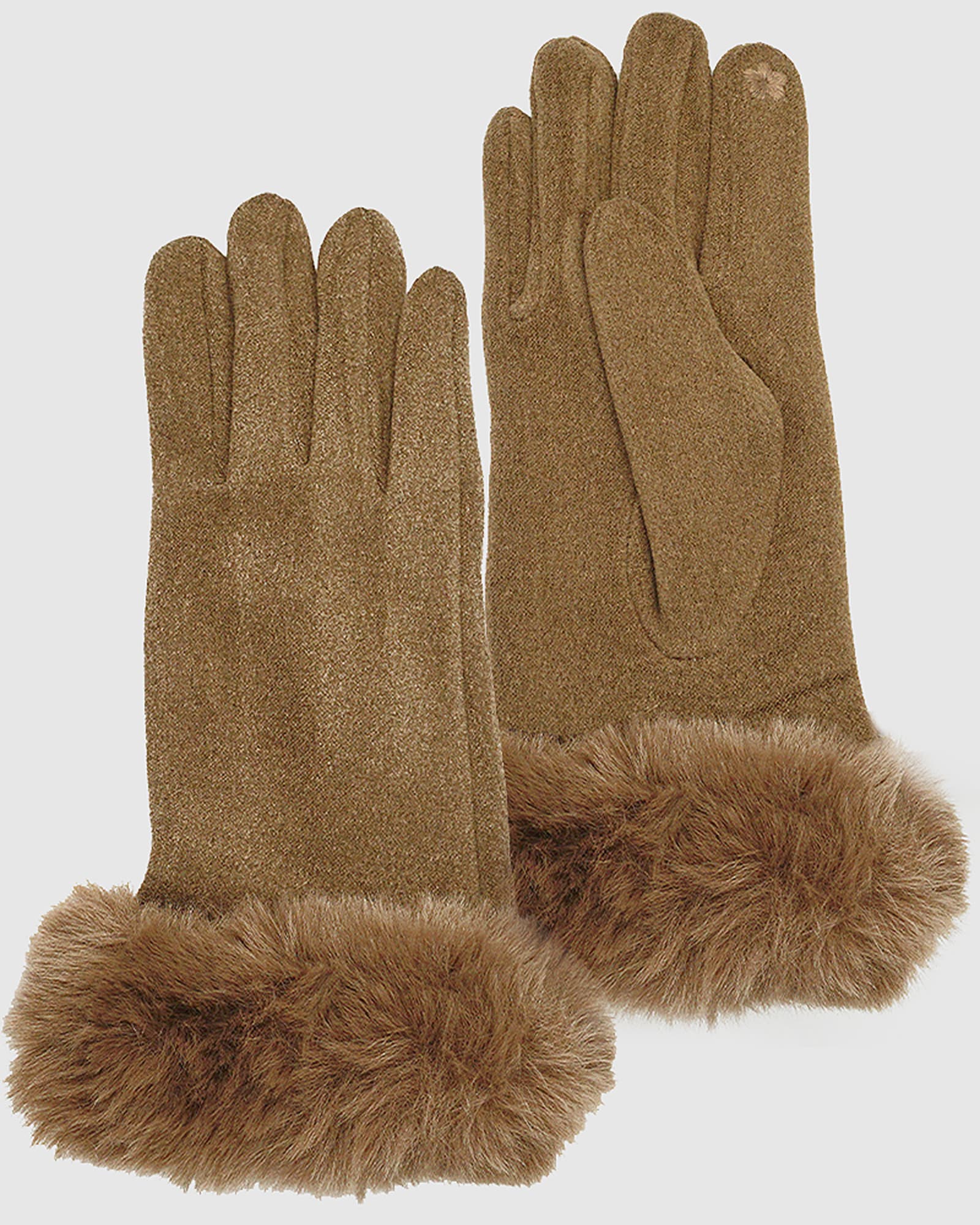 Gloves-Thermal Touch Screen Cashmere Feeling With Faux Fur Winter Gloves Taupe | TAUPE