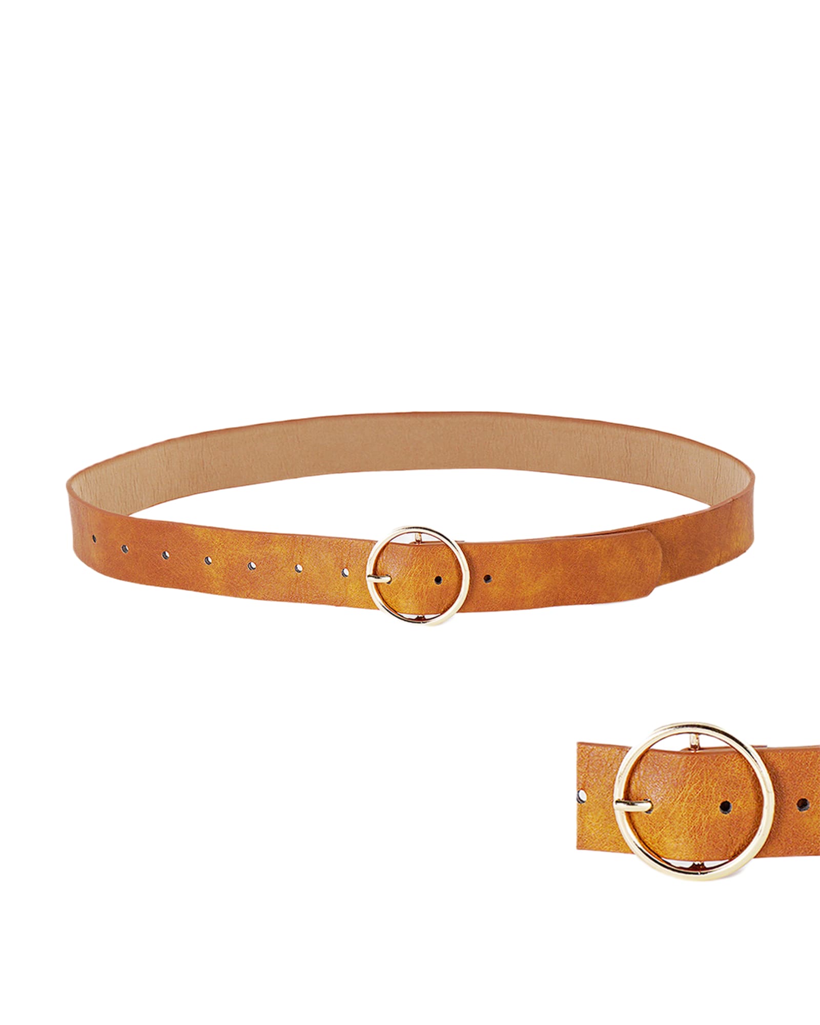 Leather Belt with Circle Buckle