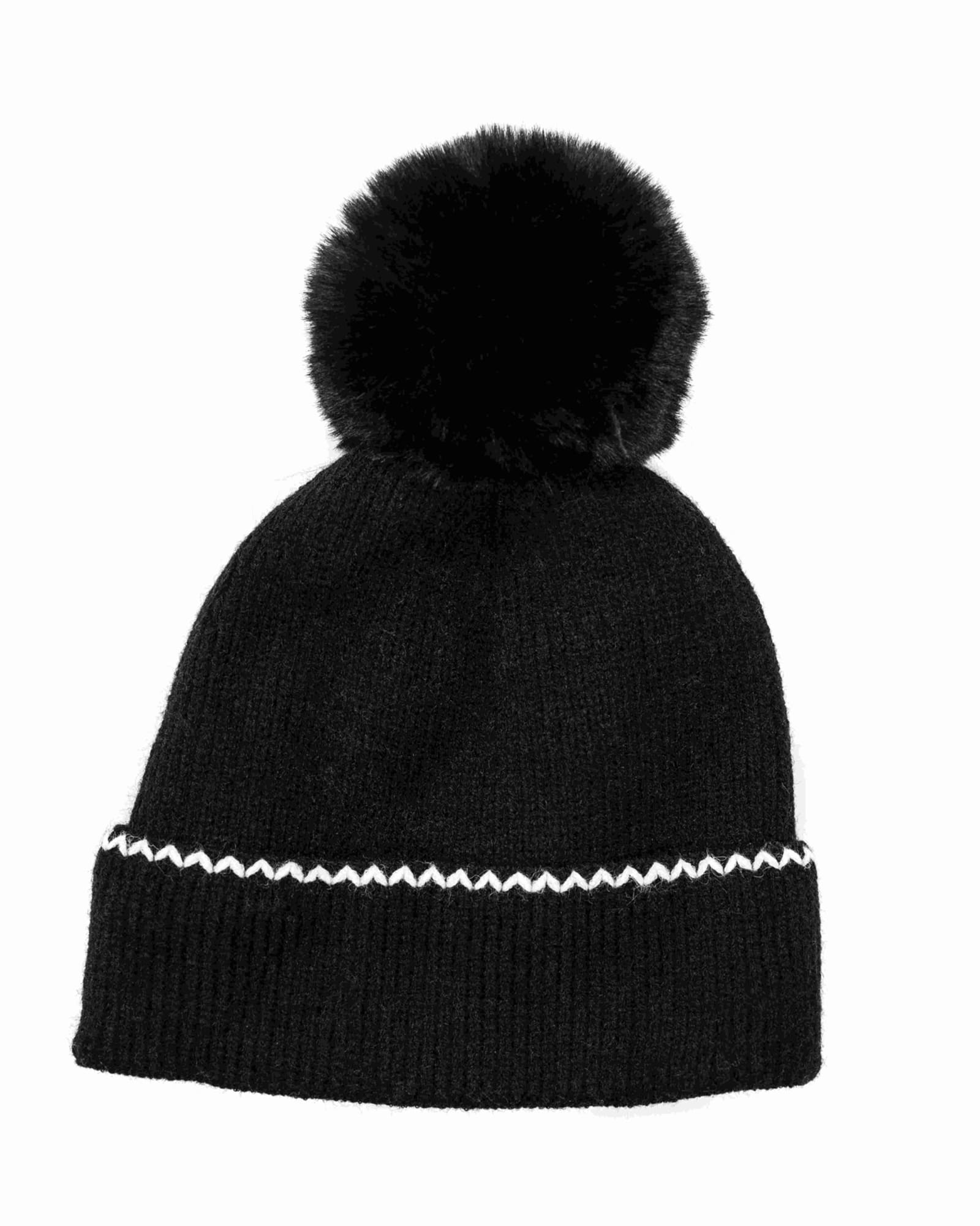 Warm Winter Hat Knitted Pompom Hat Black | BLACK