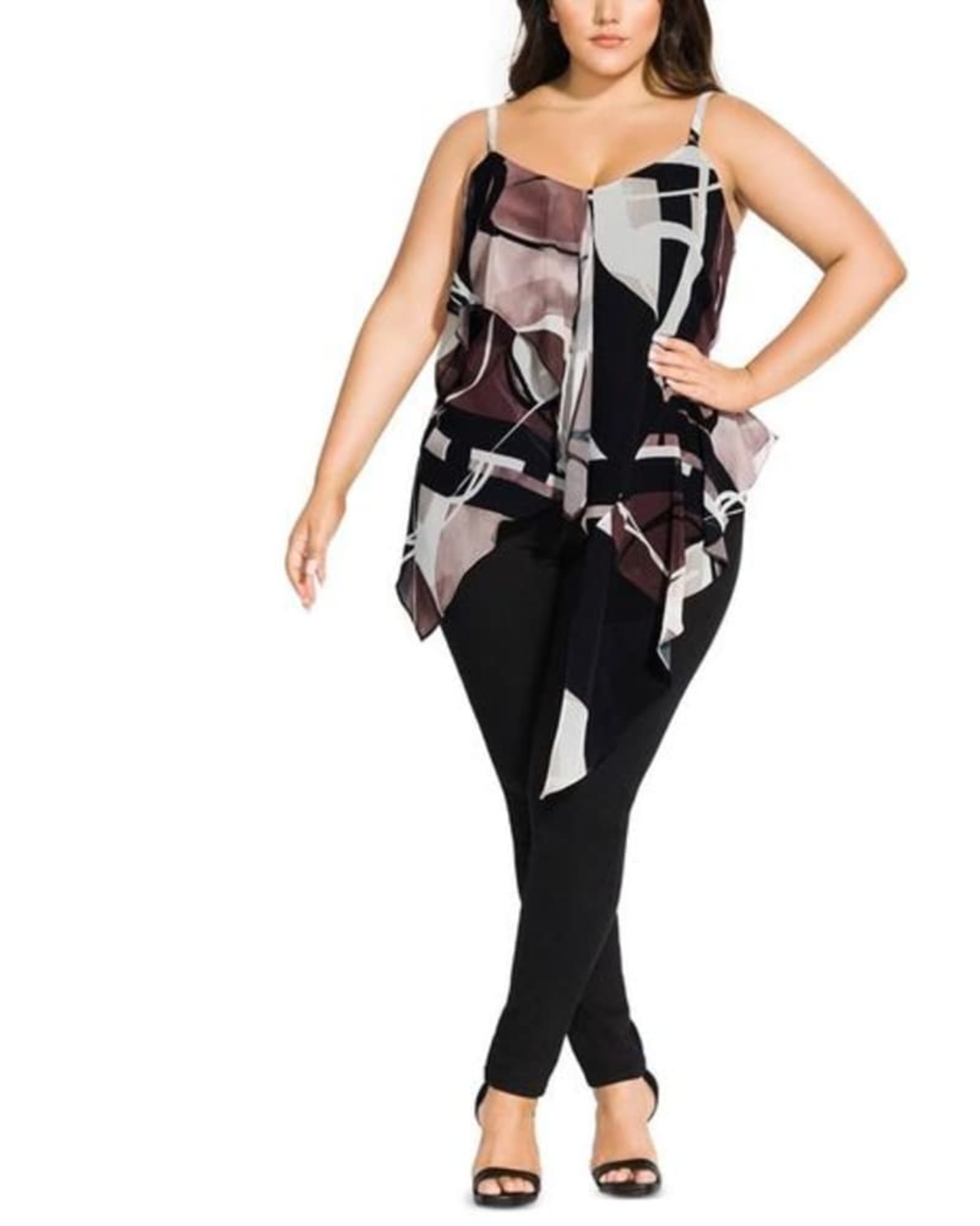 City Chic Women's Trendy Plus Sahara Printed Asymmetrical Top Brown Size 14 | Brown