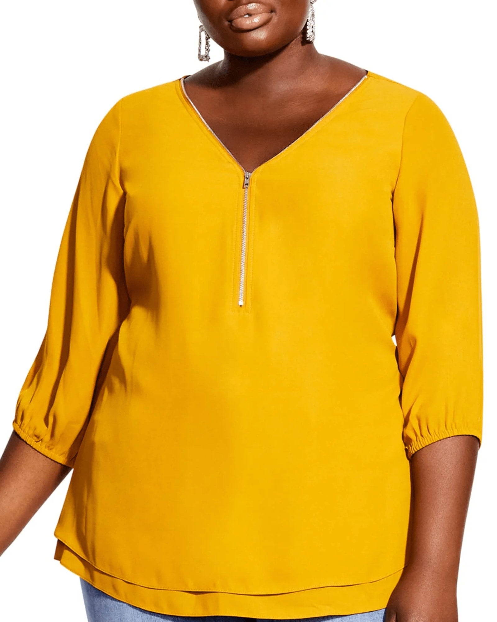 City Chic Women's Plus Soild V Neck Blouse Yellow Size Small / 16 | Yellow