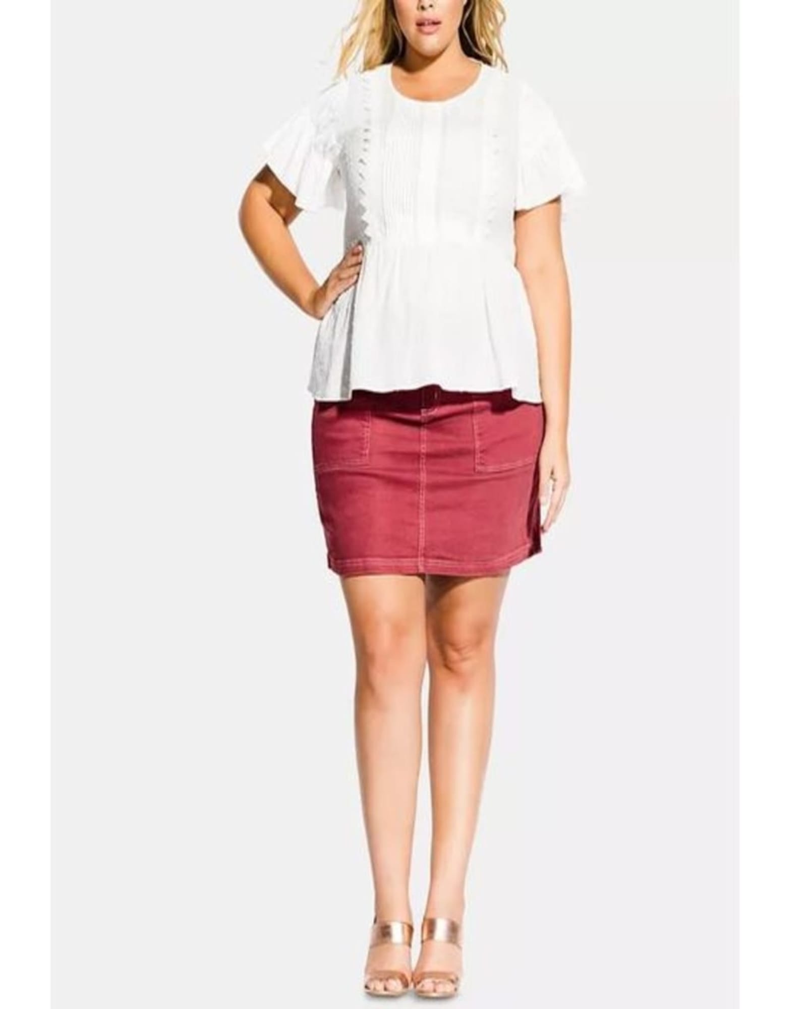 City Chic Women's Plus Summer Delight Puff Sleeve Peplum Blouse White Size 14 | White