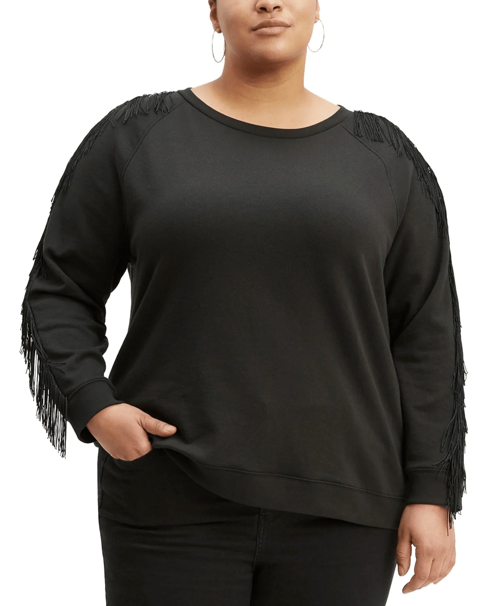 Levi's Women's Trendy Plus Size Reese Fringe-Trim Top Black Size 2 Extra Large | Black