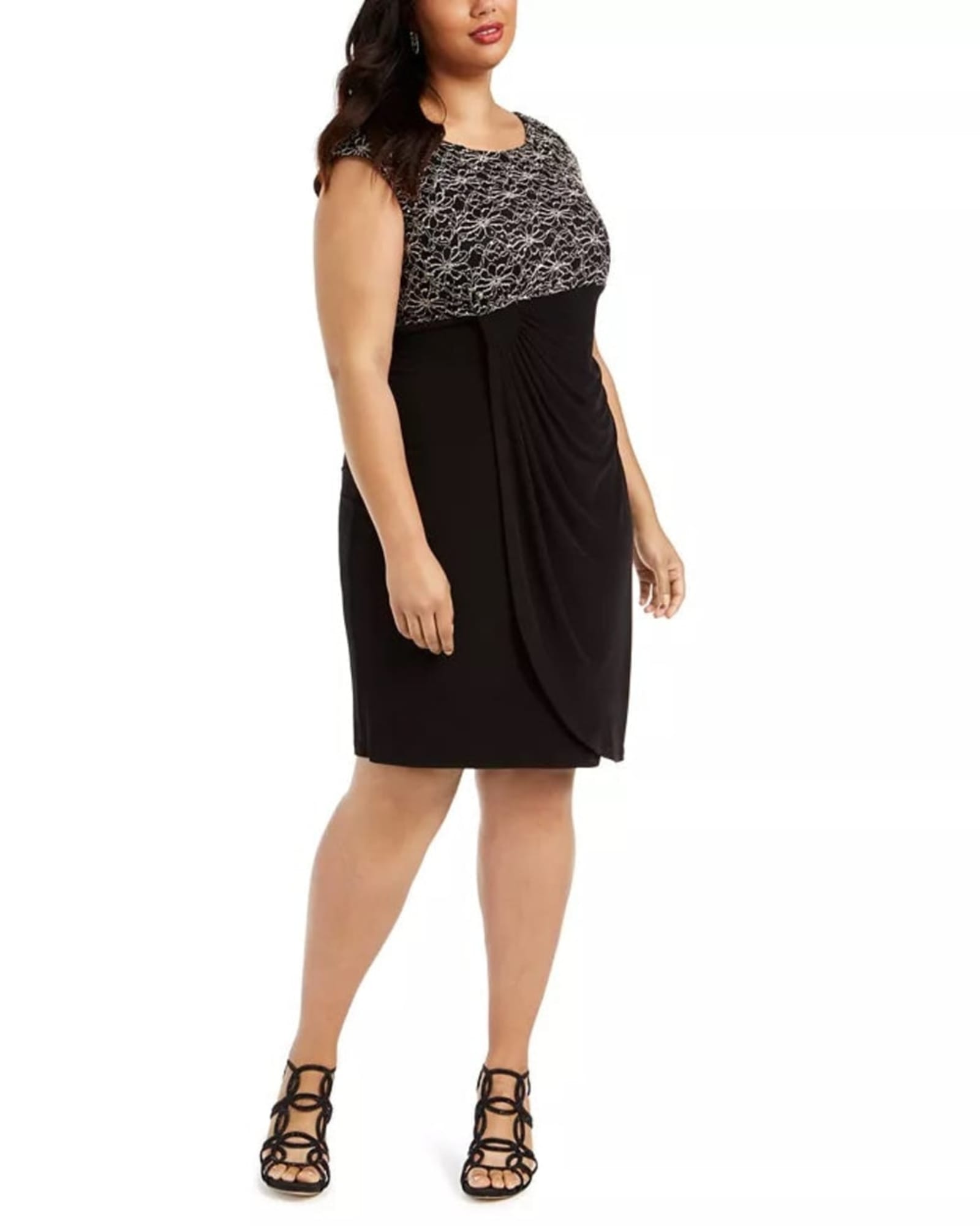 Connected Women's Plus Size Lace-Top Sheath Dress Black Size 24W | Black