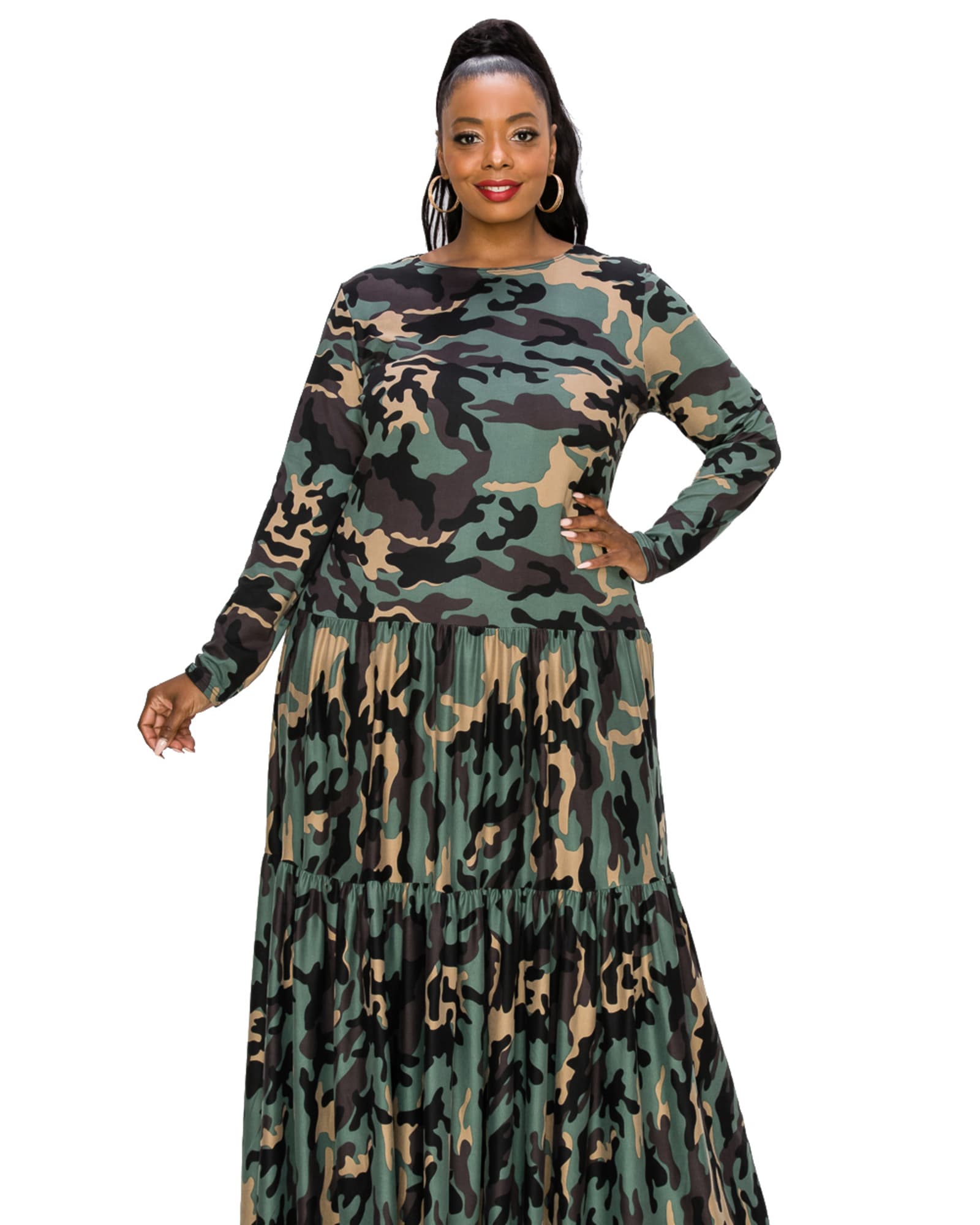 Silvestra Camo Tiered Maxi Dress | Olive Taupe