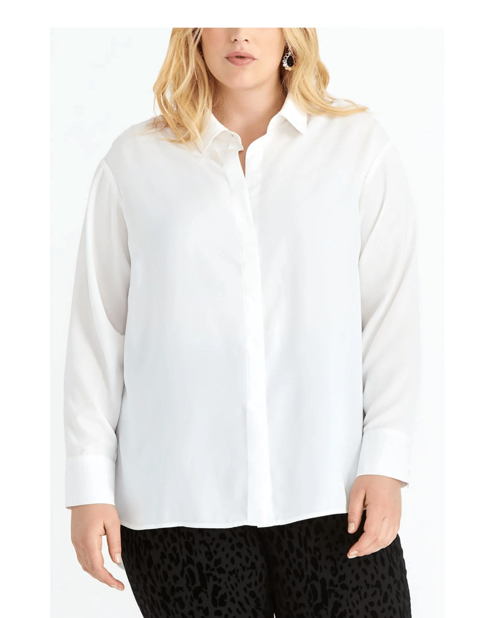 Rachel Roy Women's Plus Najila Blouse Split Neck Collared White Size 0X | White