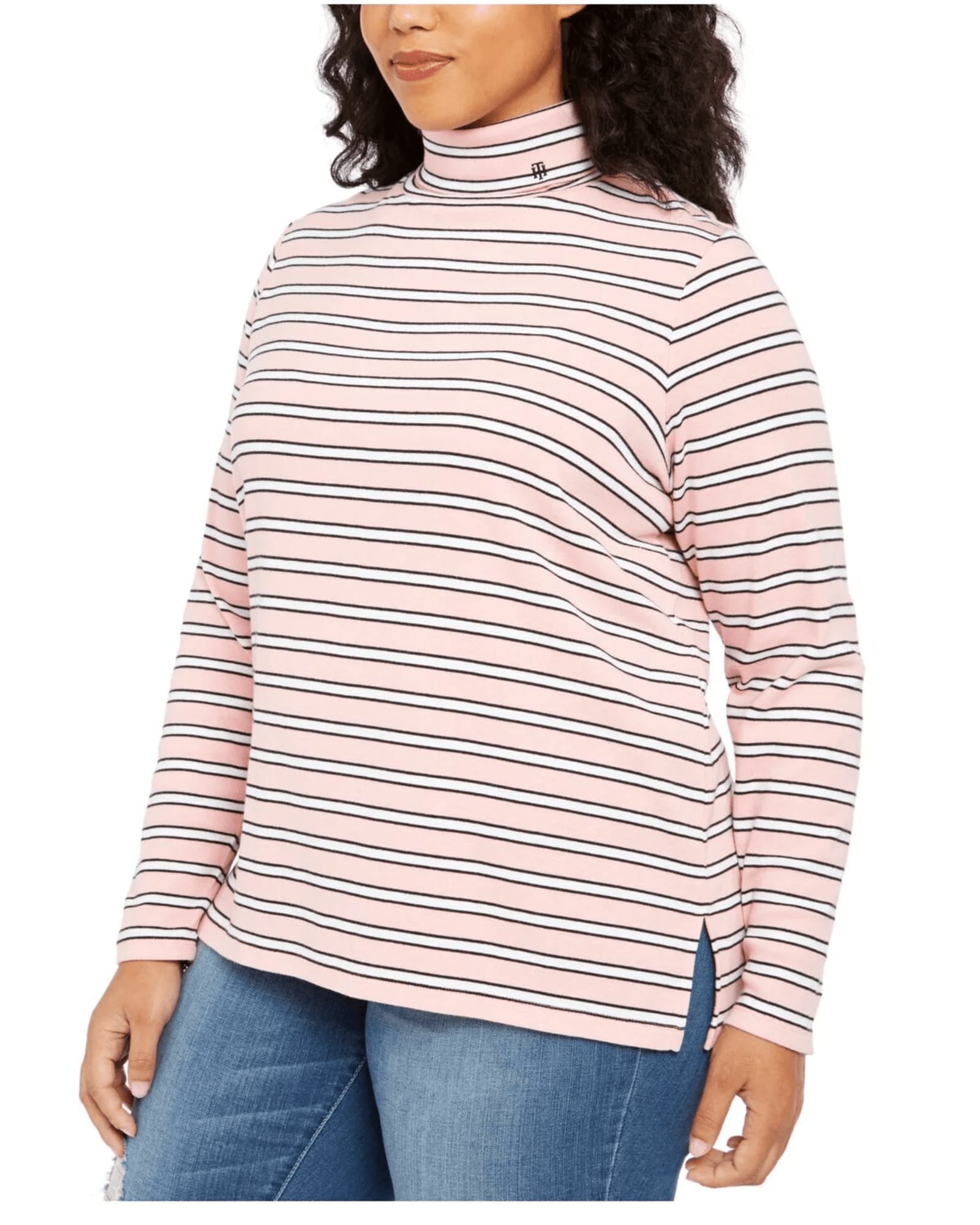 Tommy Hilfiger Women's Plus Striped Turtleneck Top Pink Size 1X | Pink
