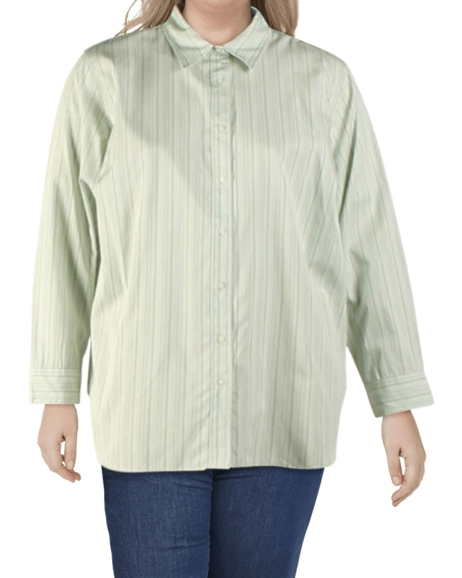 Ralph Lauren Women's Plus Striped Button Up Blouse Green Size 3X | Green