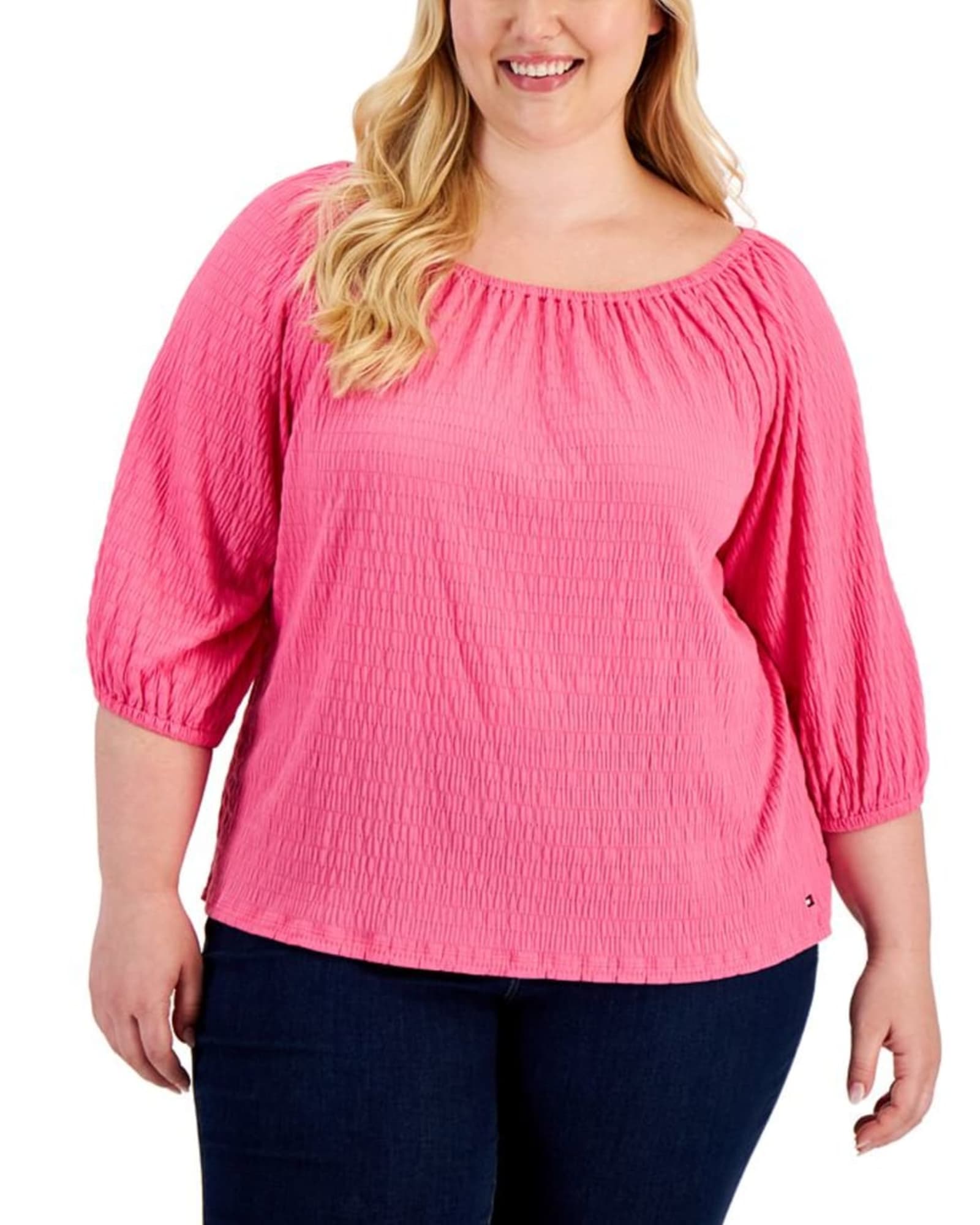 Tommy Hilfiger Women's Plus 3/4 Sleeve Top Pink Size 1X | Pink