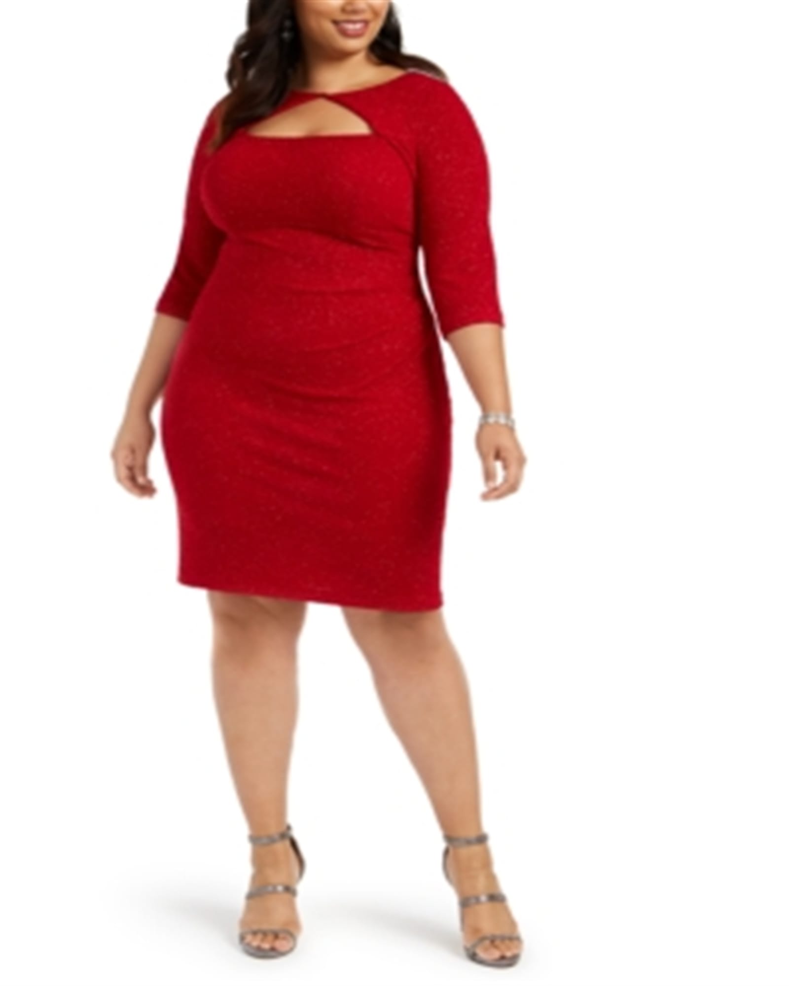 Alex Evenings Women's Long Sleeve Short Body Con Cocktail Dress Plus Red Size 14W | Red