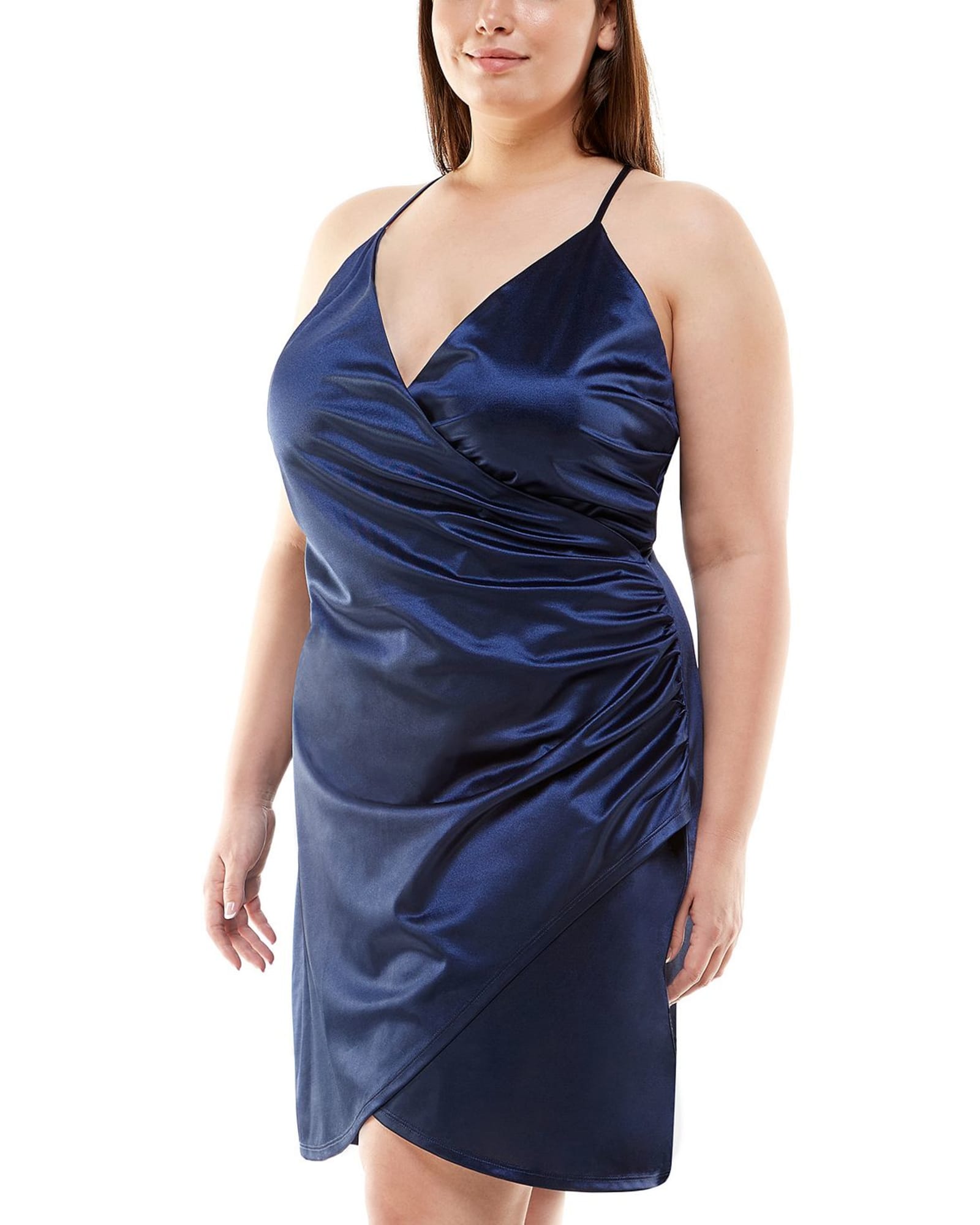 Speechless Women's Trendy Plus Satin Faux Wrap Dress Blue Size 16W | Blue