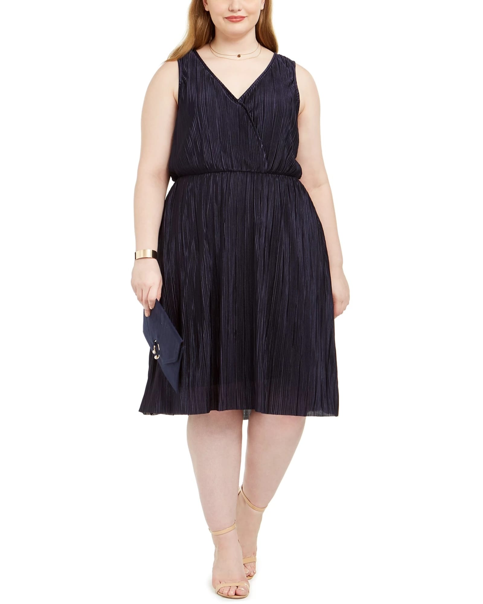 Love Squared Women's Trendy Plus Size Pleated Surplice Dress Navy Size 3X | Blue
