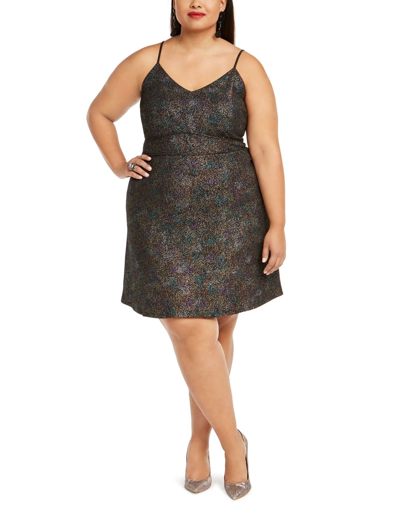Monteau Women's Trendy Plus Size Multicolor-Foil Skater Dress Black Size 2X | Black