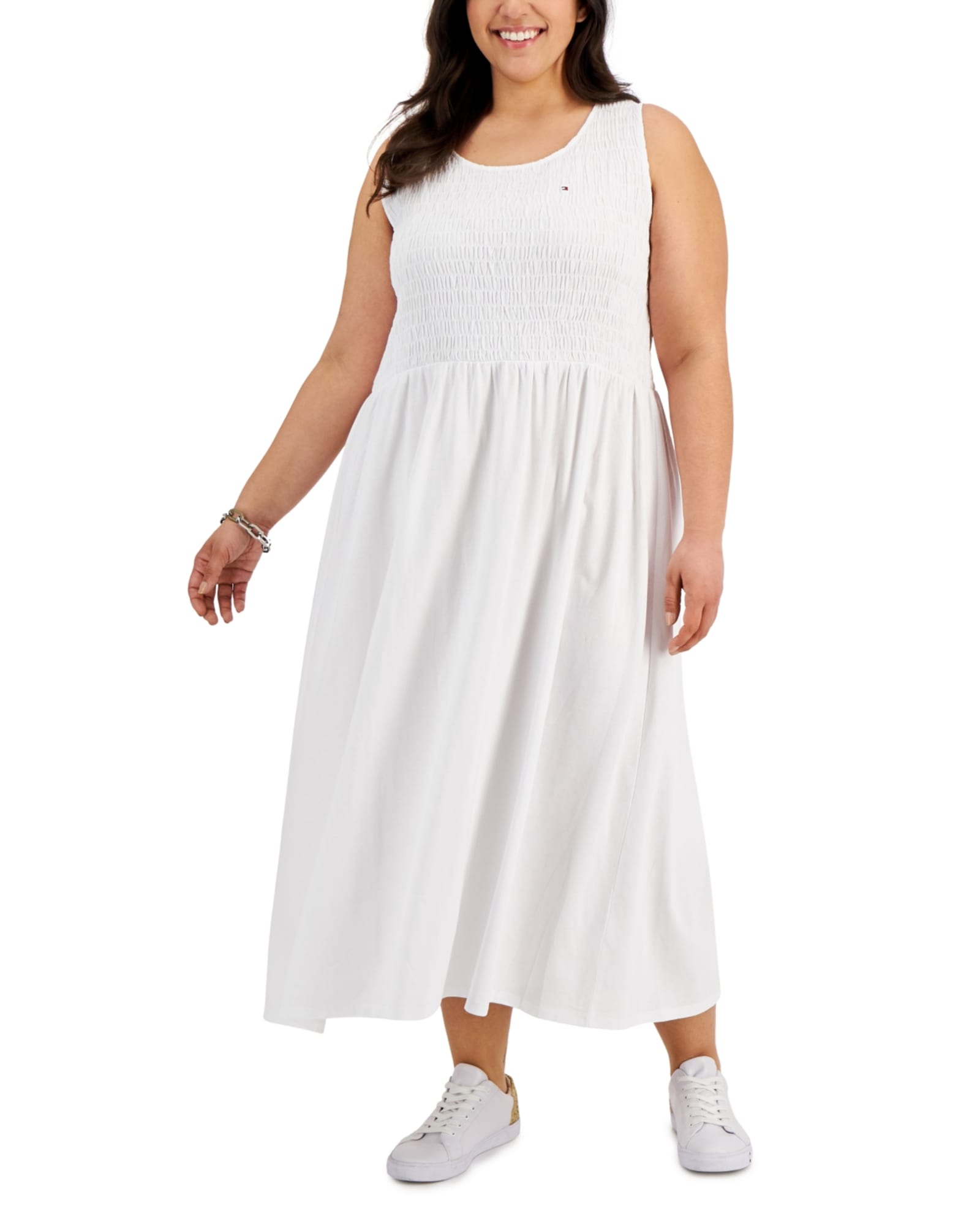 Tommy Hilfiger Women's Plus Smocked Maxi Dress White Size 3X | White