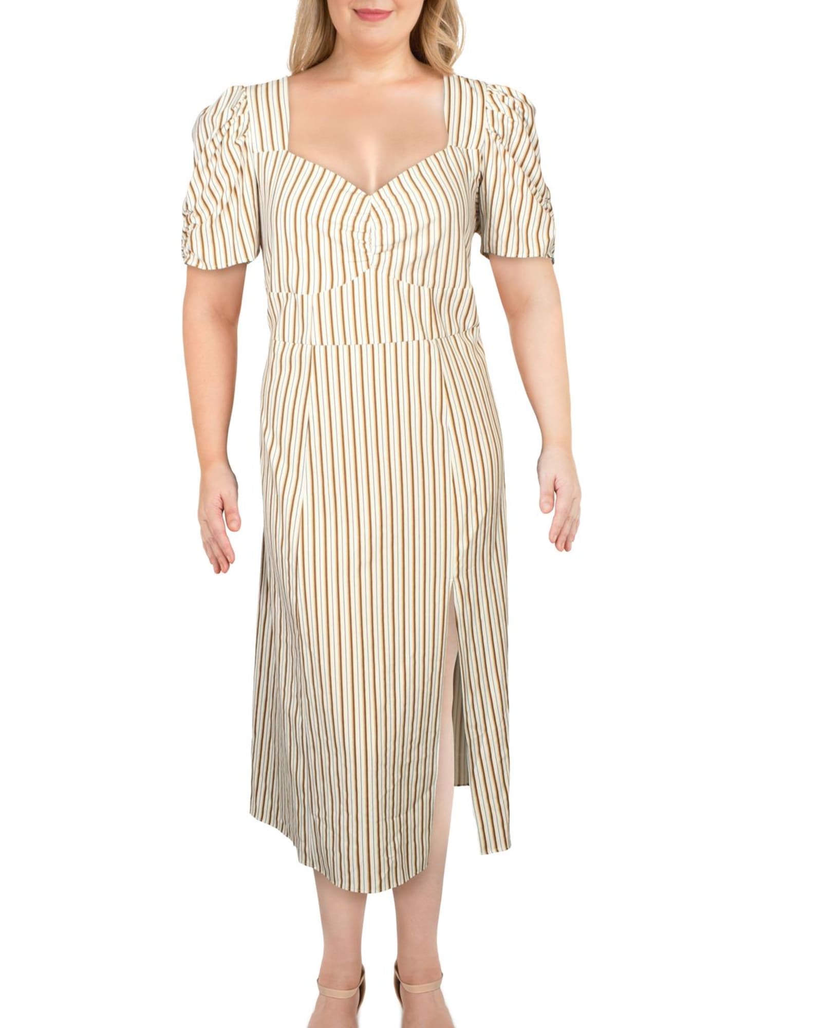 Danielle Bernstein Women's Plus Woven Polyester Maxi Dress White/Brown strip Size 24W | White