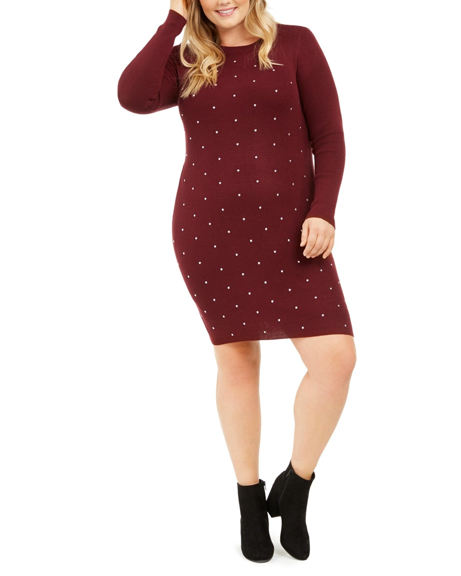 Derek Heart Women's Trendy Plus Size Studded Sweater Dress Red Size XX-Large | Red