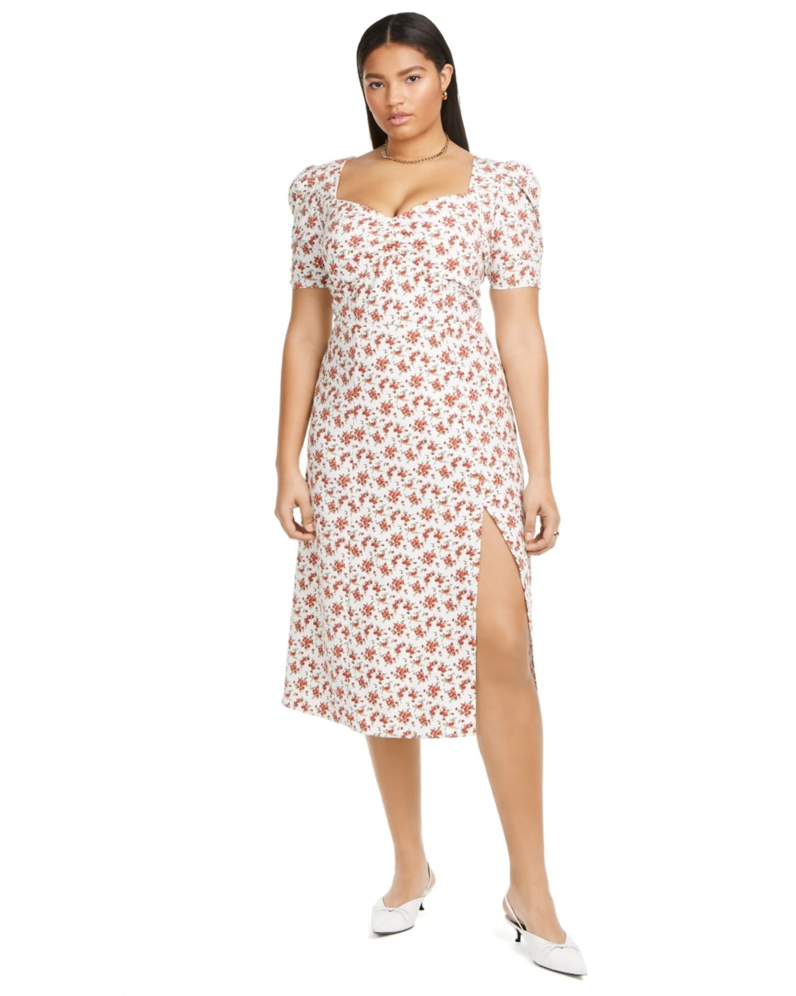 Plus Size V Neck White Floral Print Wrap Maxi Dress