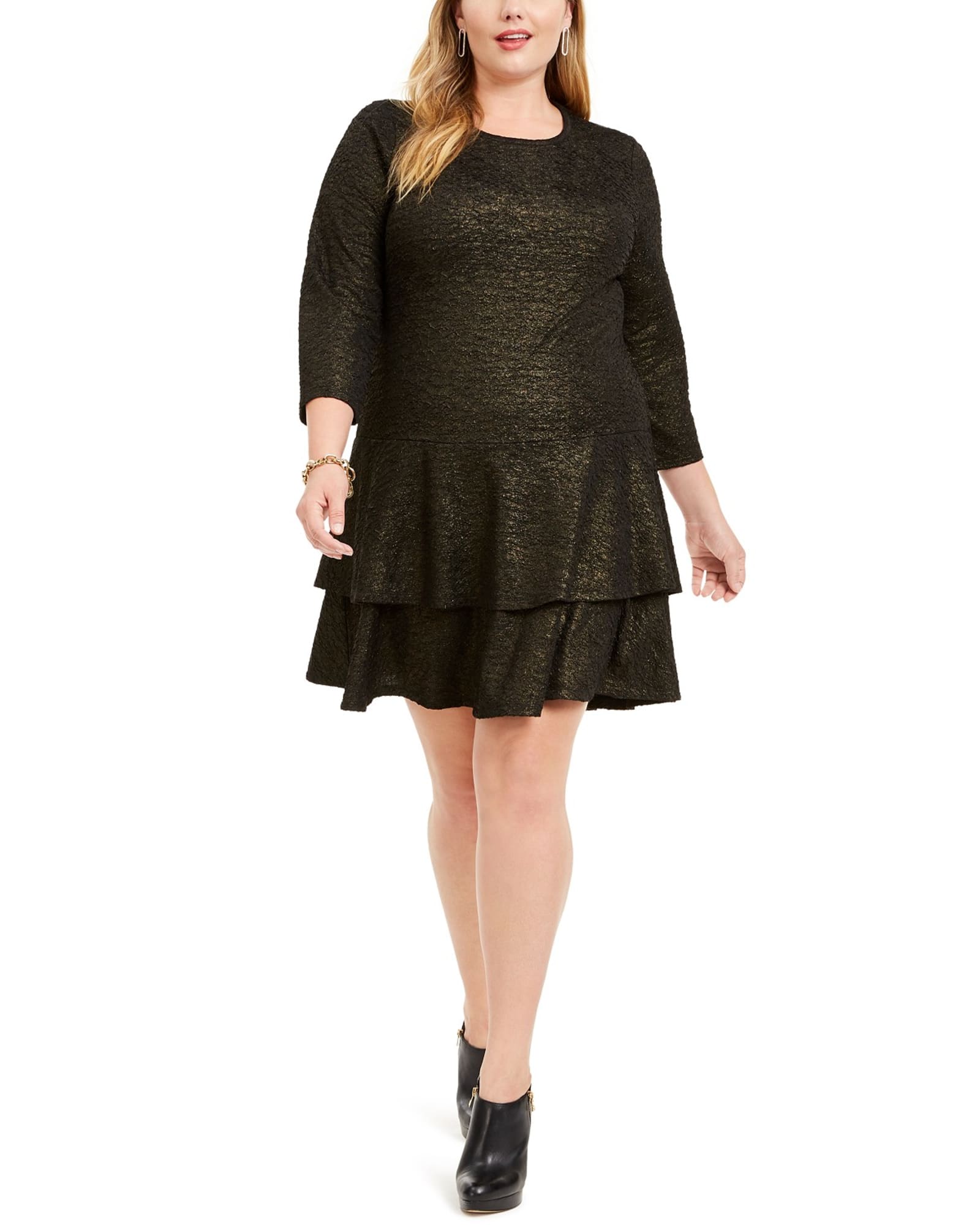 Michael Kors Women's Plus Size Metallic Tiered Dress Black Size 2X | Black