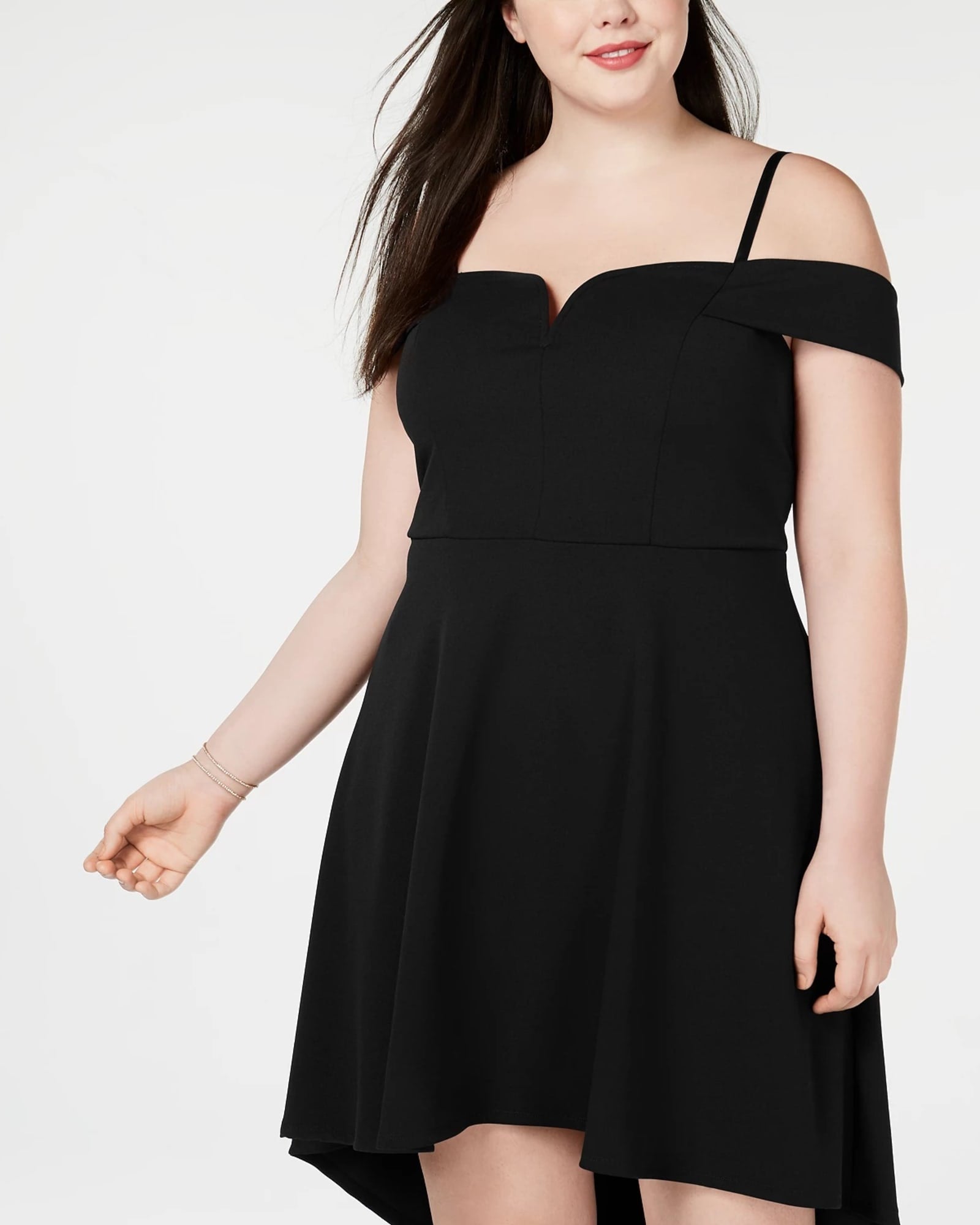 City Studios Women's Trendy Plus Size Cold-Shoulder High-Low Dress Black Size 22 | Black