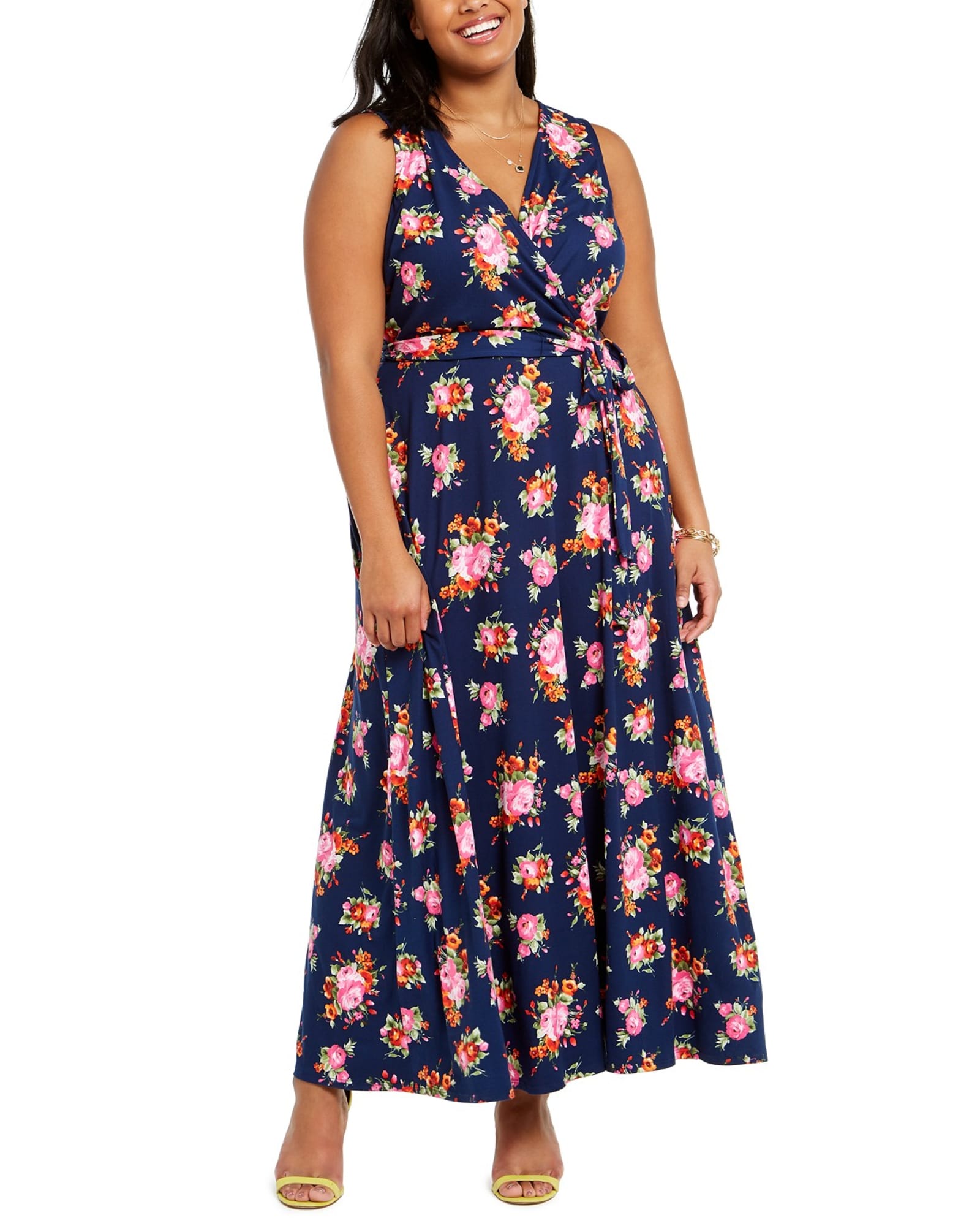 Love Squared Women's Plus Size Trendy Surplice Floral-Print Maxi Dress Navy Size 1X | Blue