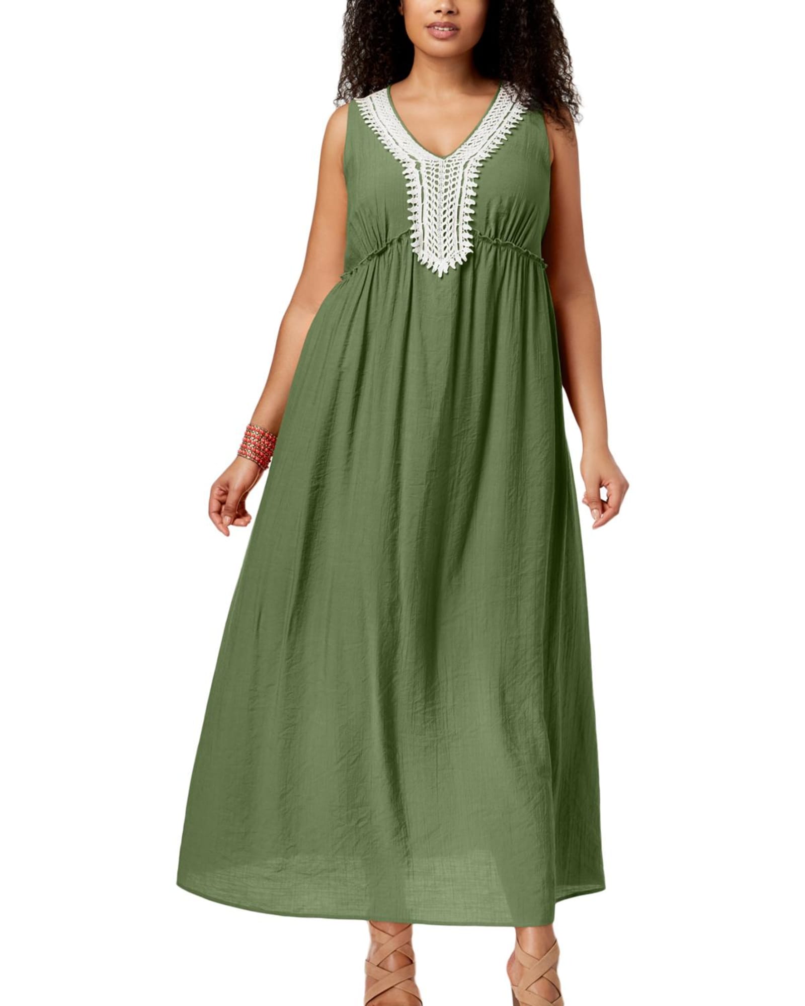 NY Collection Women's Plus Sleeveless Maxi Dress Green Size 1X | Green
