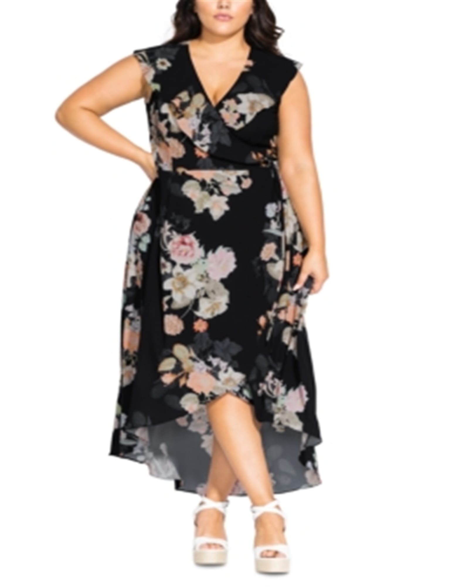 City Chic Women's Trendy Plus High Low Maxi Wrap Dress Black Size XS | Black