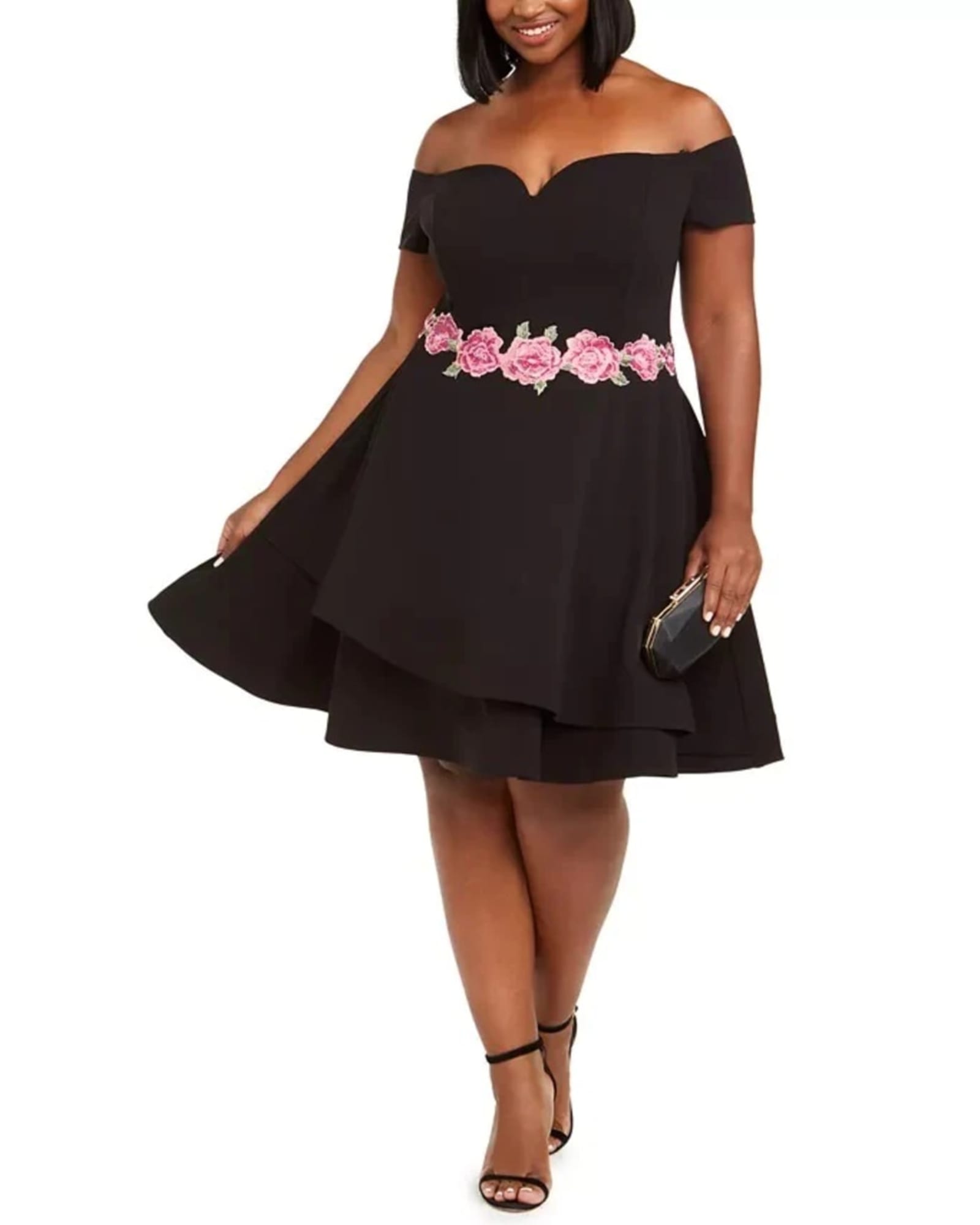 B Darlin Women's Plus Floral Fit & Flare Cocktail Dress Black Size 22W | Black