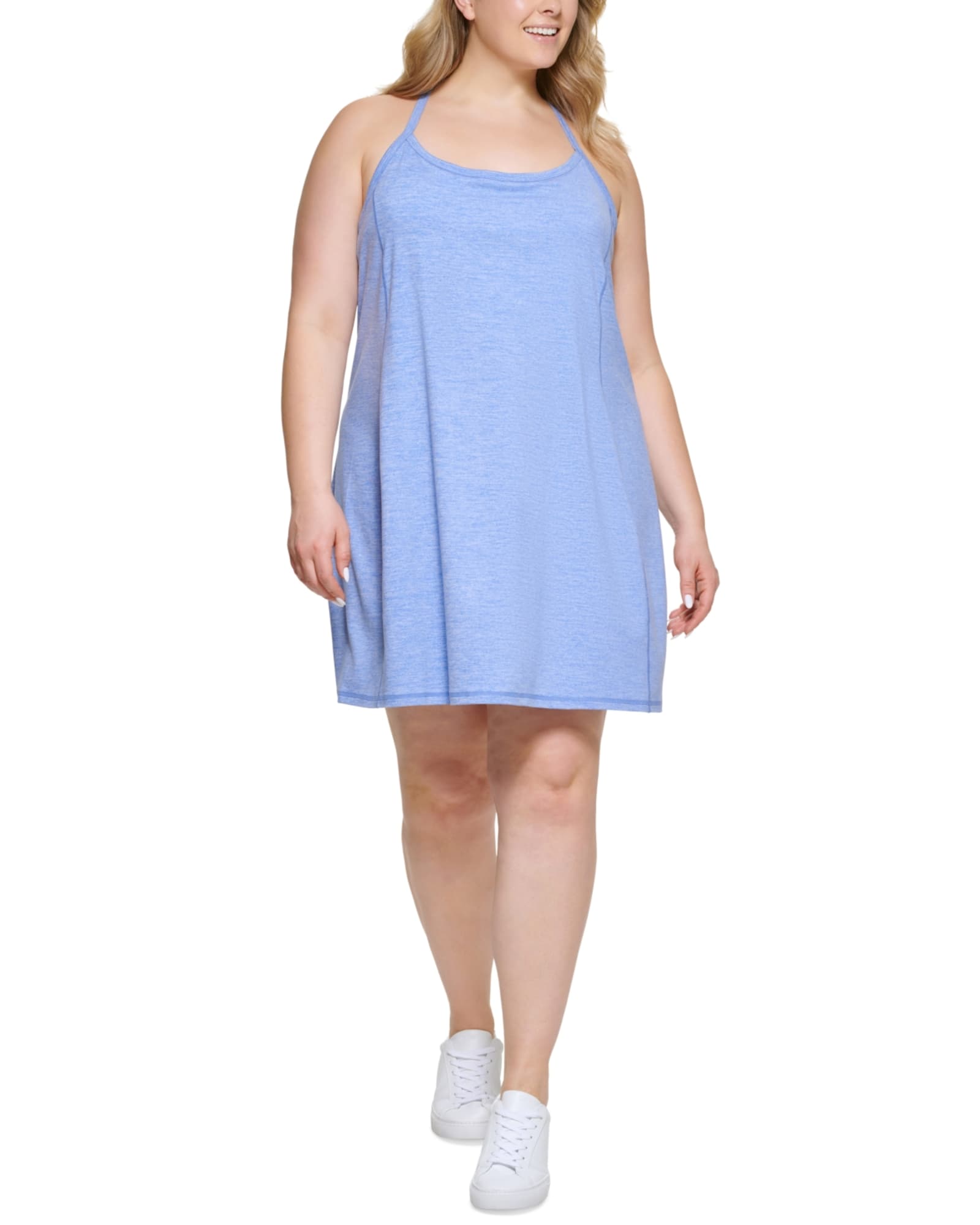 Calvin Klein Women's Performance Plus Space Dyed Strappy Tank Dress Blue Size 3X | Blue