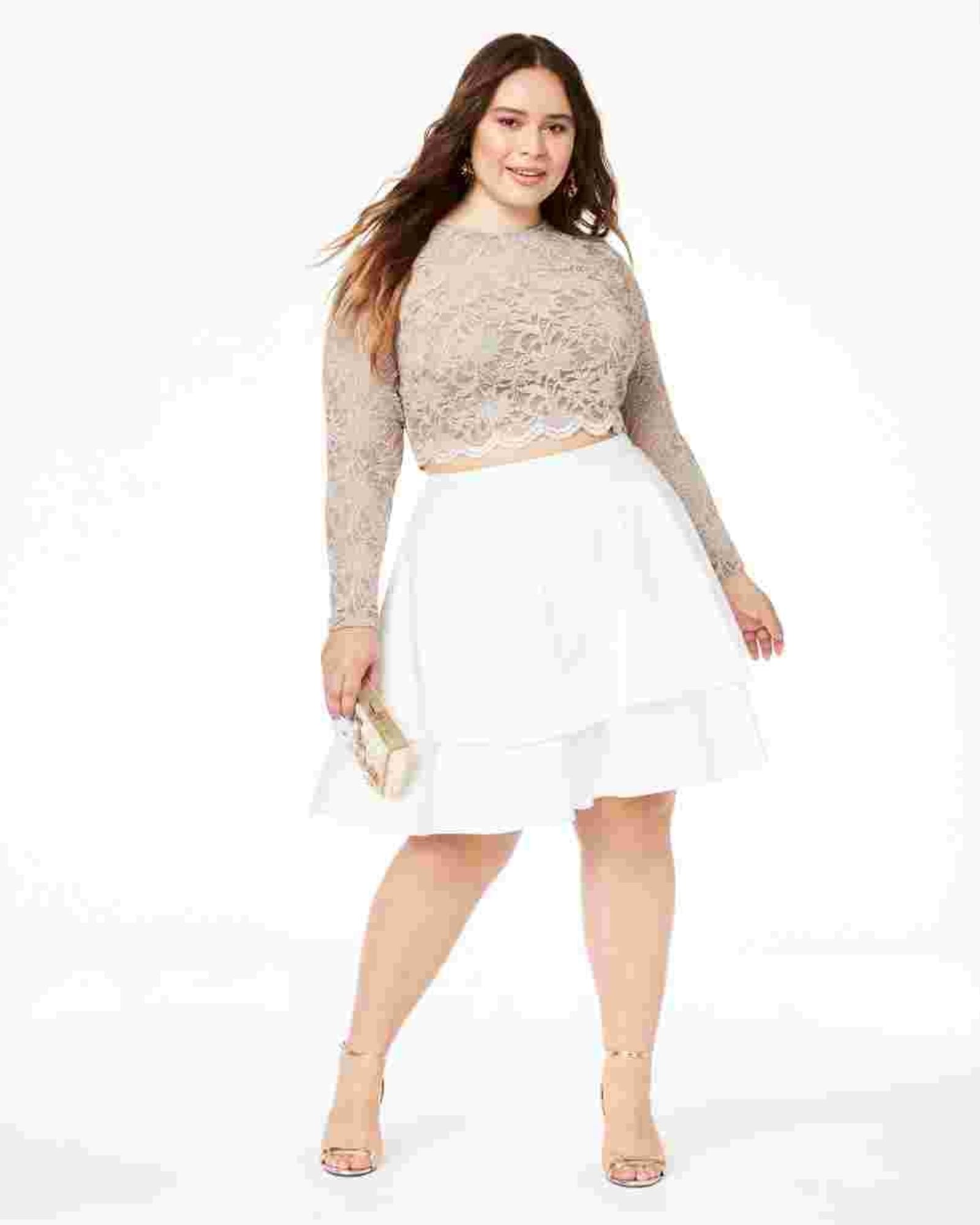 City Studios Women's Trendy Plus Lace Fit & Flare Dress Brown Size 18W | Brown