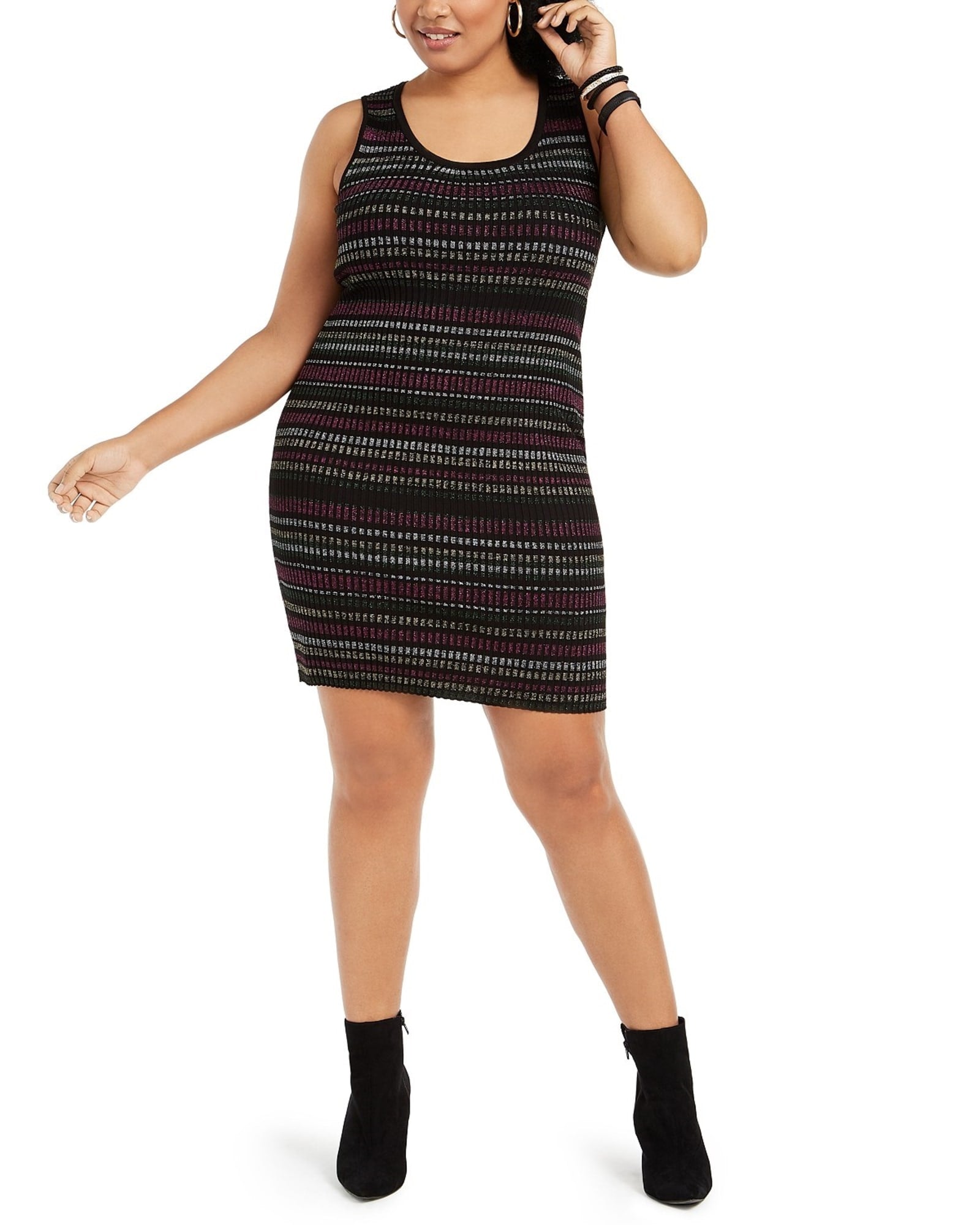 Derek Heart Women's Trendy Plus Size Metallic-Stripe Bodycon Dress Black Size 3 Extra Large | Black