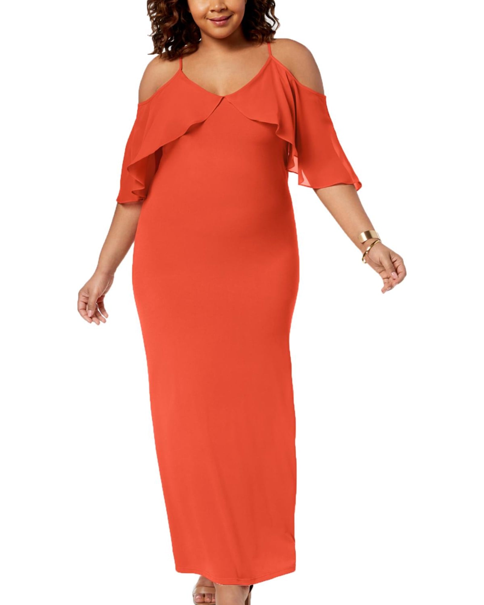 NY Collection Women's Plus Double V Bell Sleeve Casual Dress Orange Size XXP | Orange