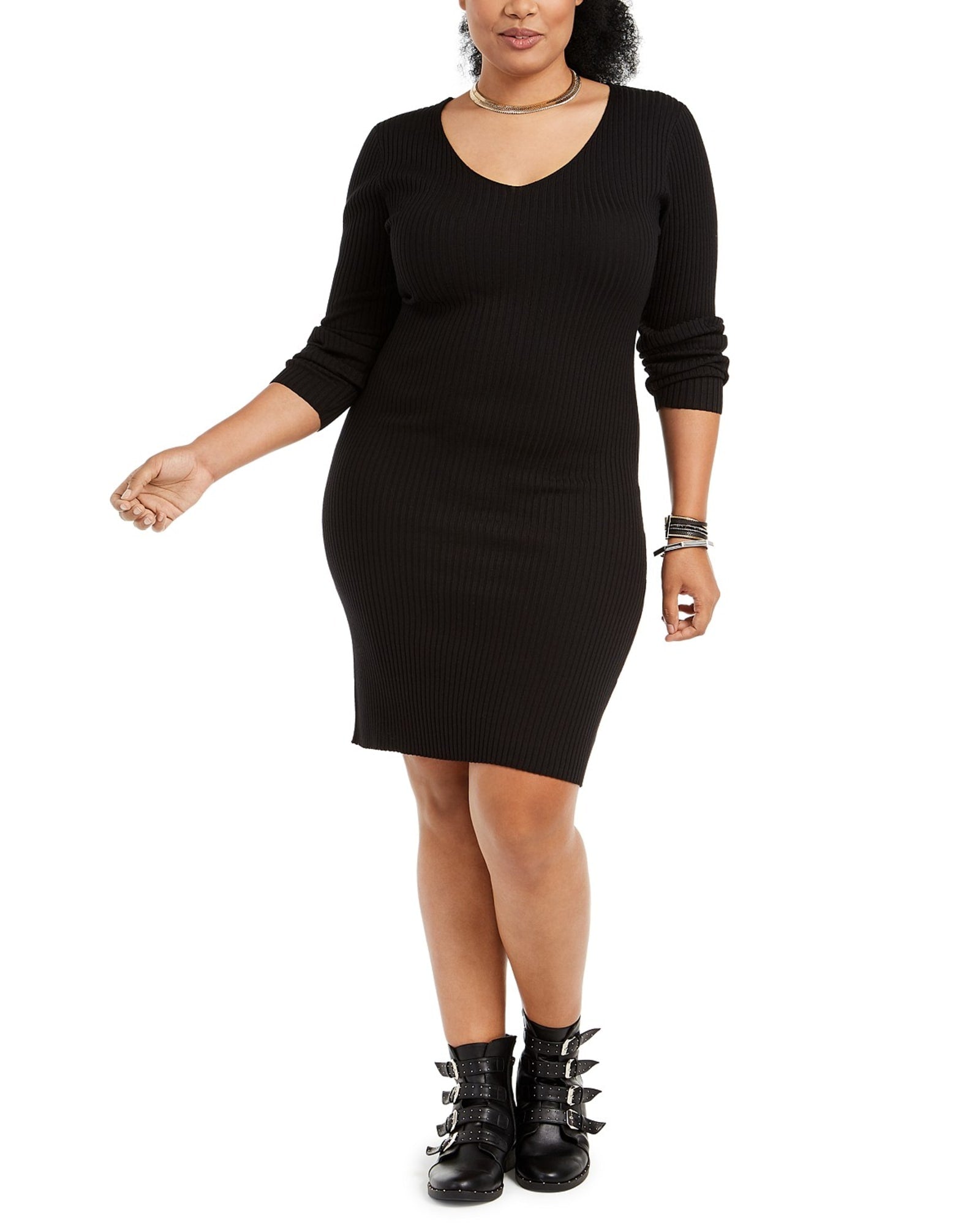 Planet Gold Women's Trendy Plus Size Lace-Up-Back Bodycon Dress Black Size Extra Large | Black