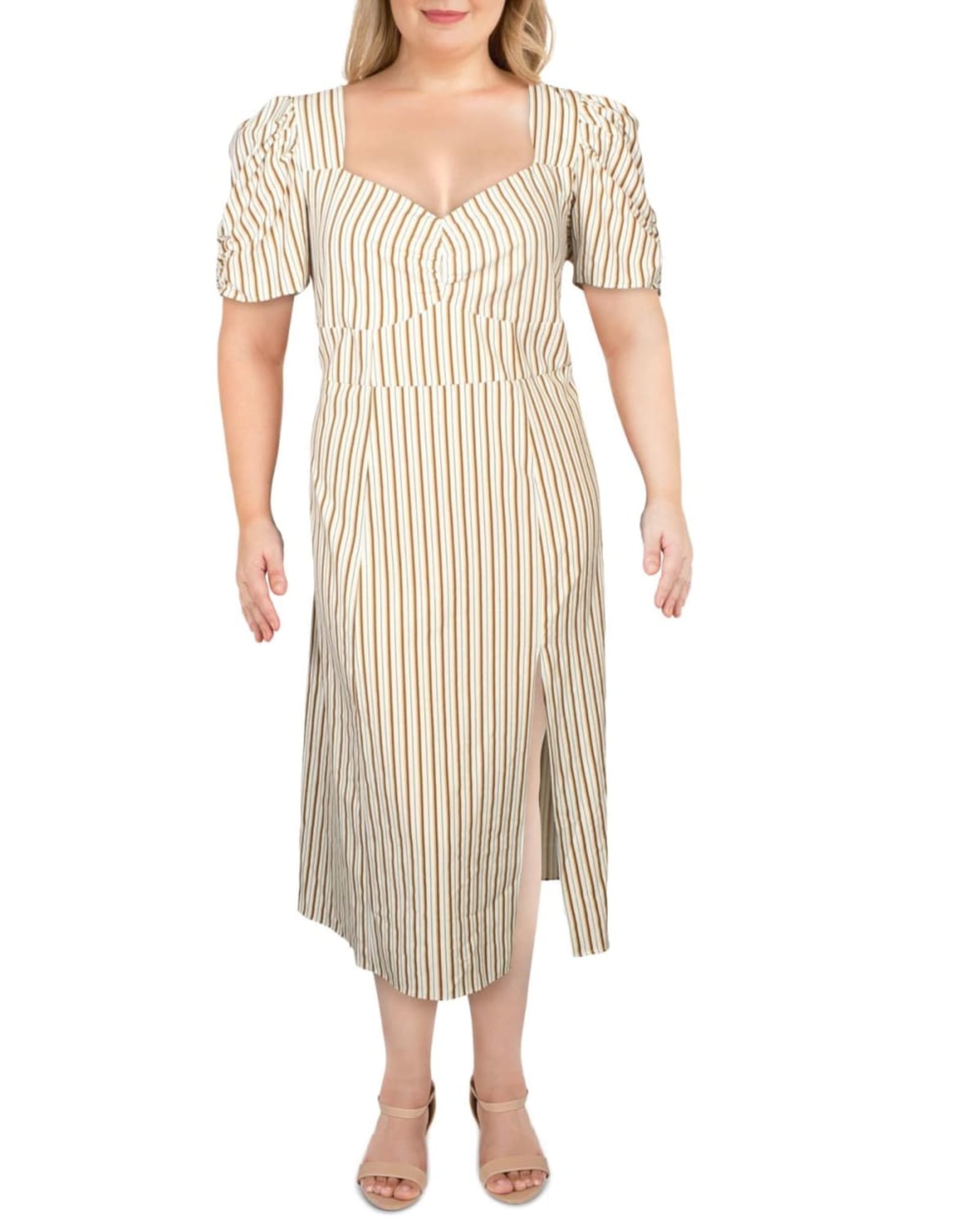 Danielle Bernstein Women's Plus Woven Striped Maxi Dress White Size 20W | White